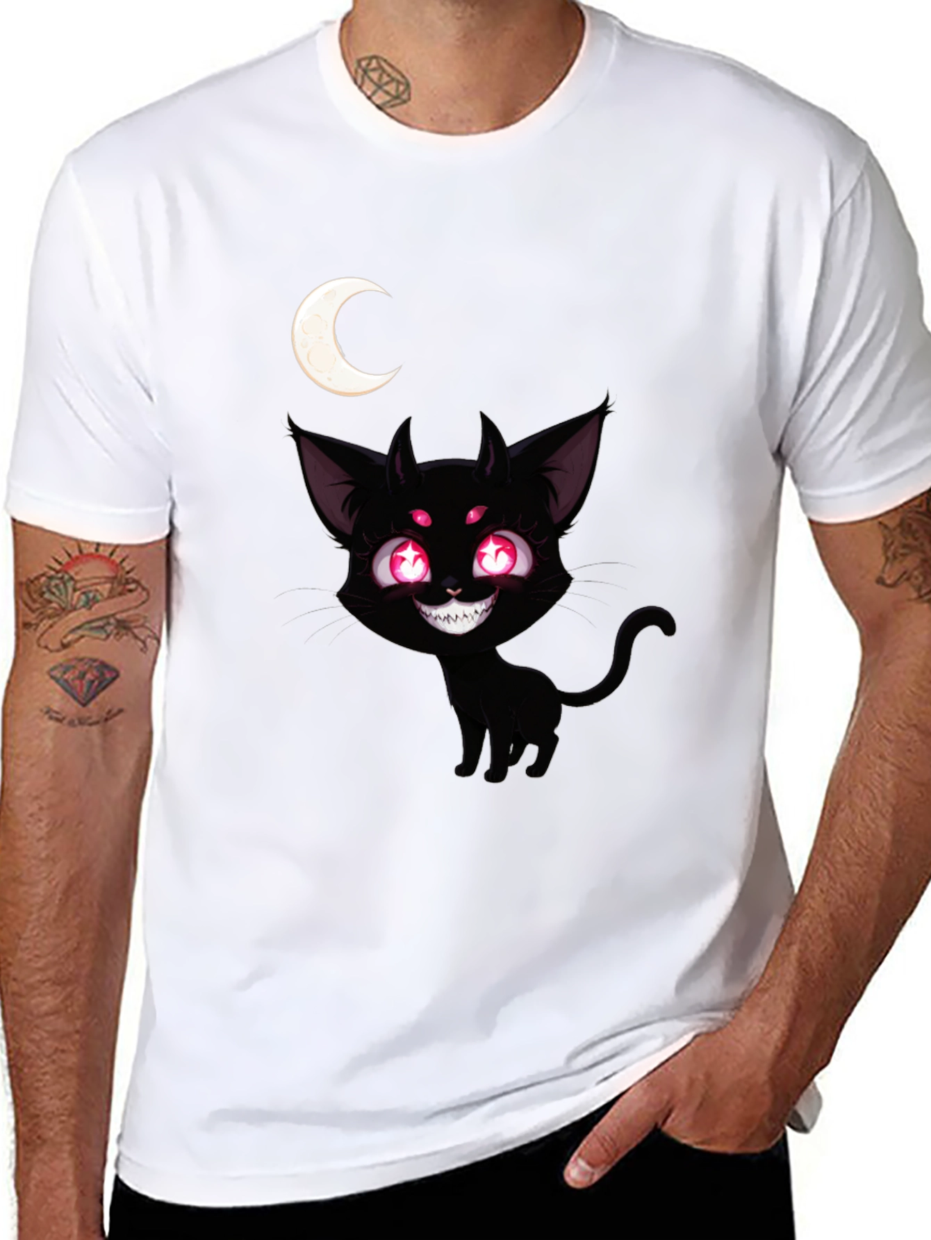 Creepy Cute Black Cat Moon Graphic Tee