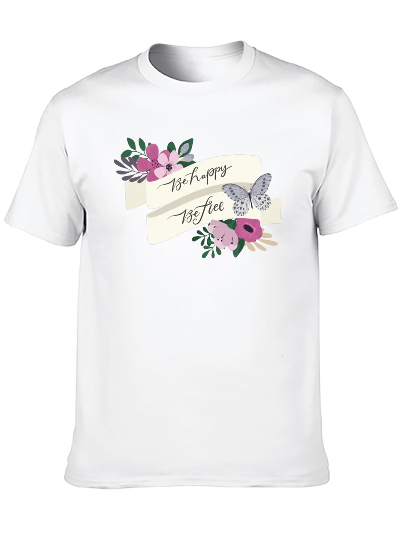 Be Happy Be Free Floral Butterfly Graphic Tee