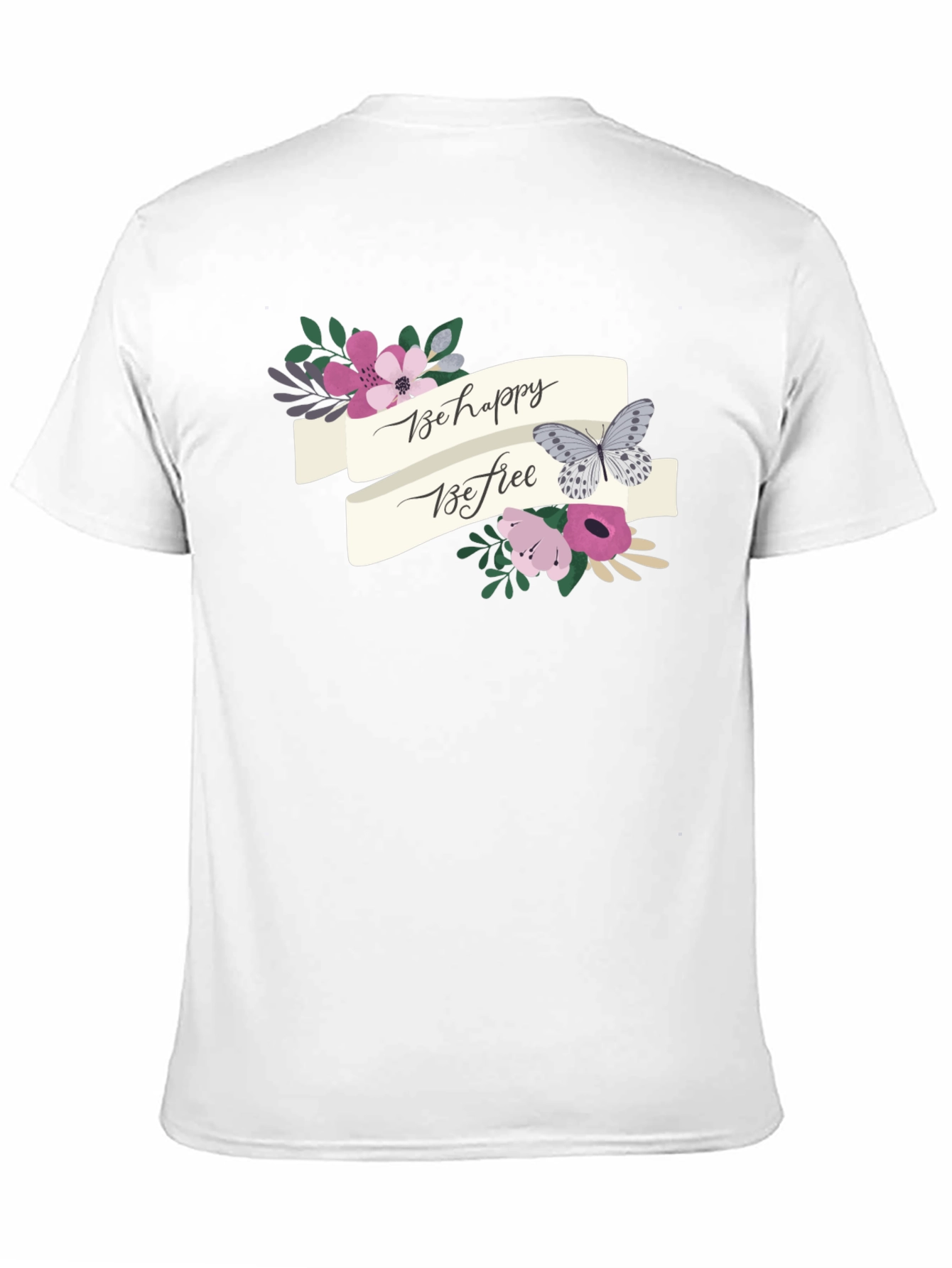 Be Happy Be Free Floral Butterfly Graphic Tee