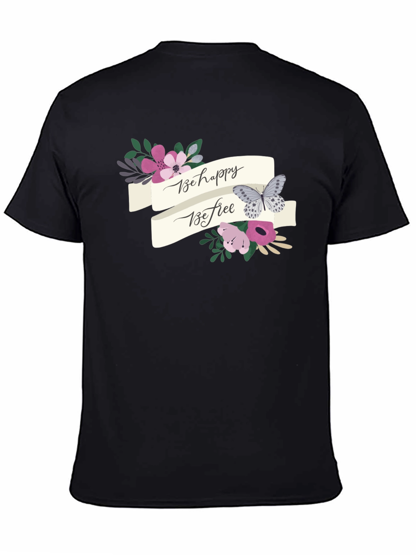 Be Happy Be Free Floral Butterfly Graphic Tee