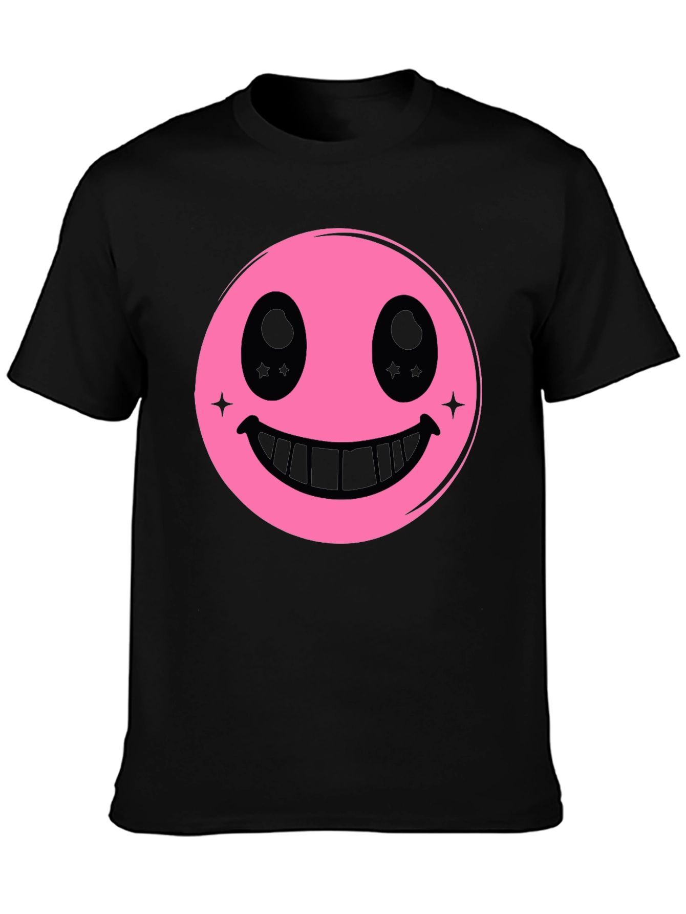 Pink Smiley Face Graphic Black T-Shirt