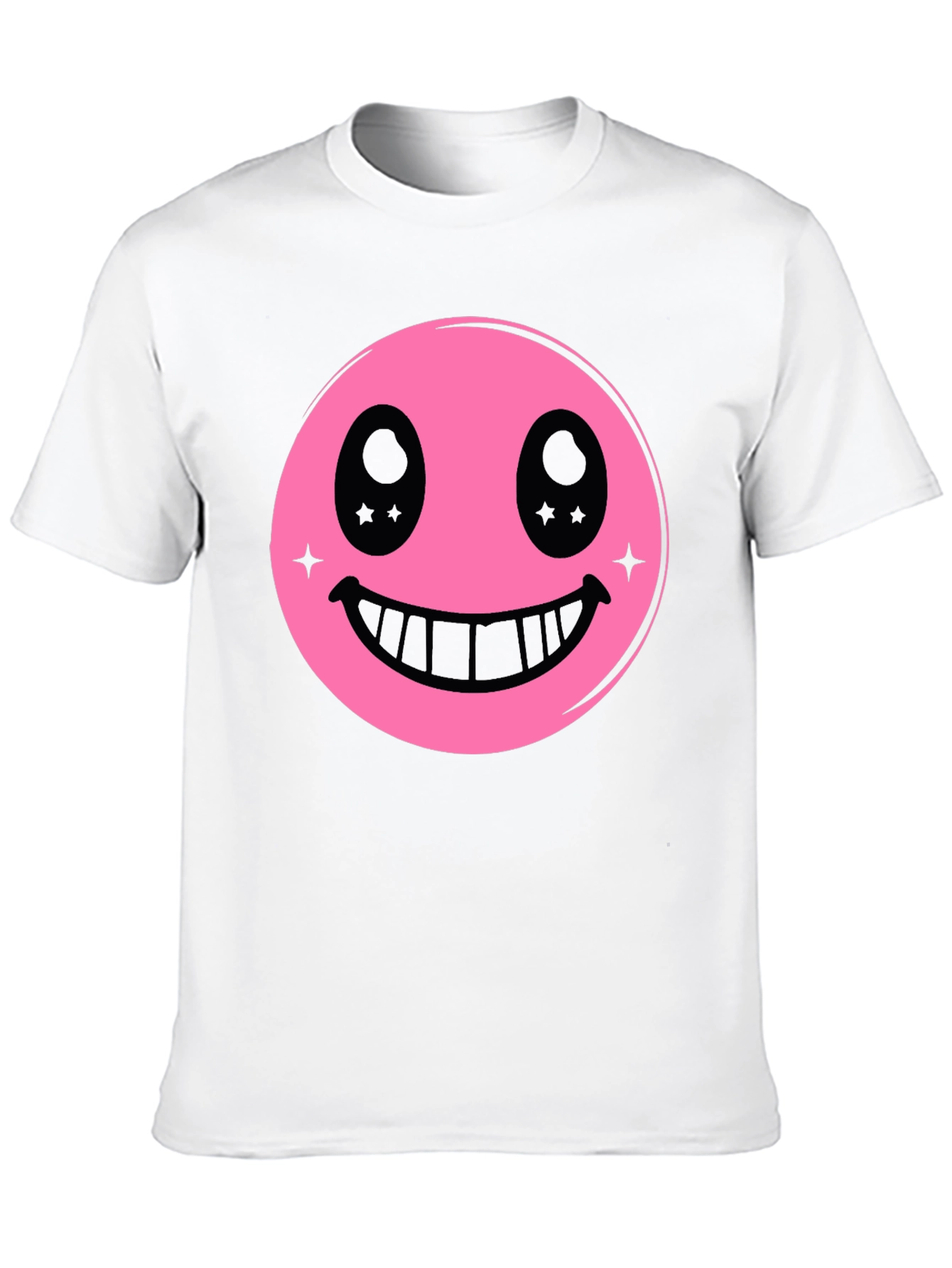 Pink Smiley Face Graphic Black T-Shirt