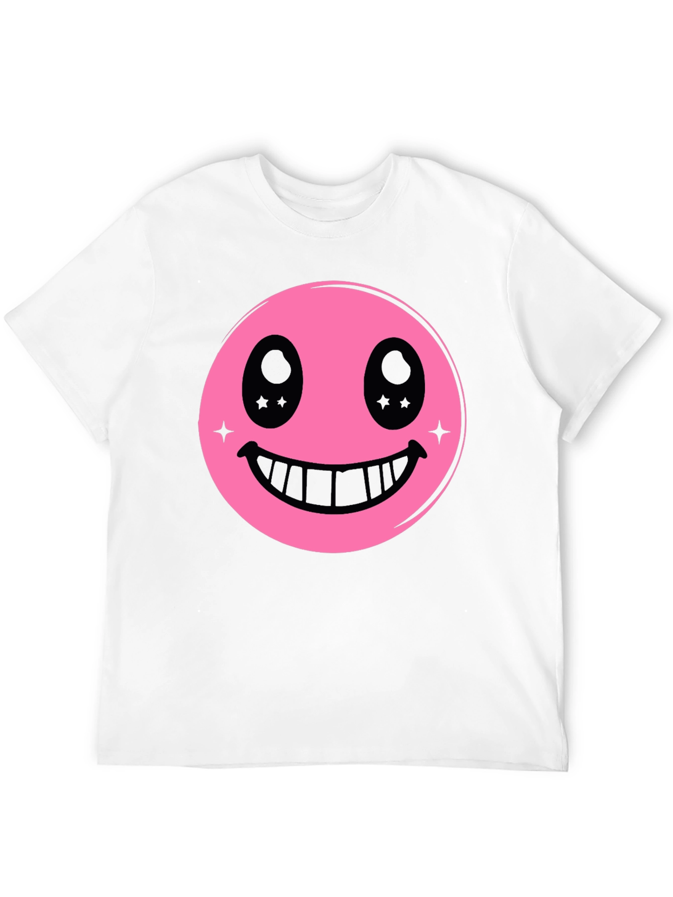 Pink Smiley Face Graphic Black T-Shirt