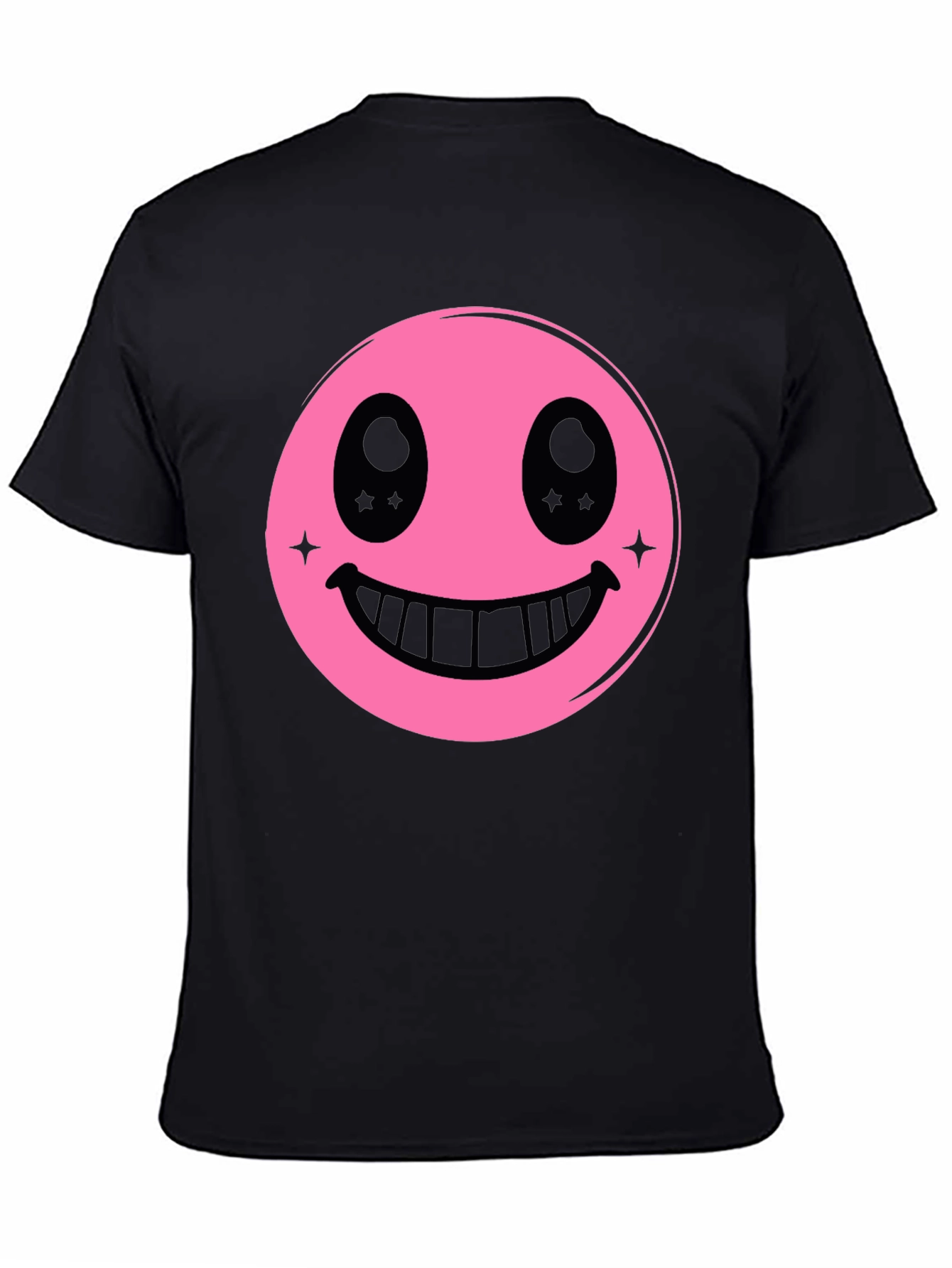 Pink Smiley Face Graphic Black T-Shirt