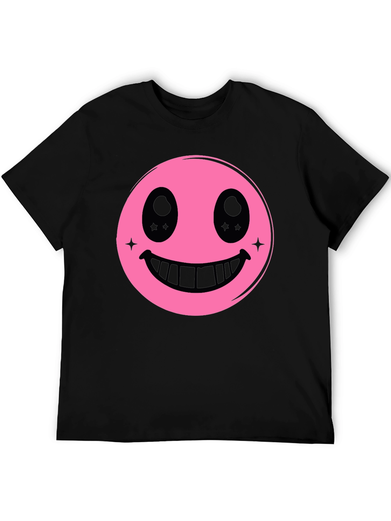 Pink Smiley Face Graphic Black T-Shirt