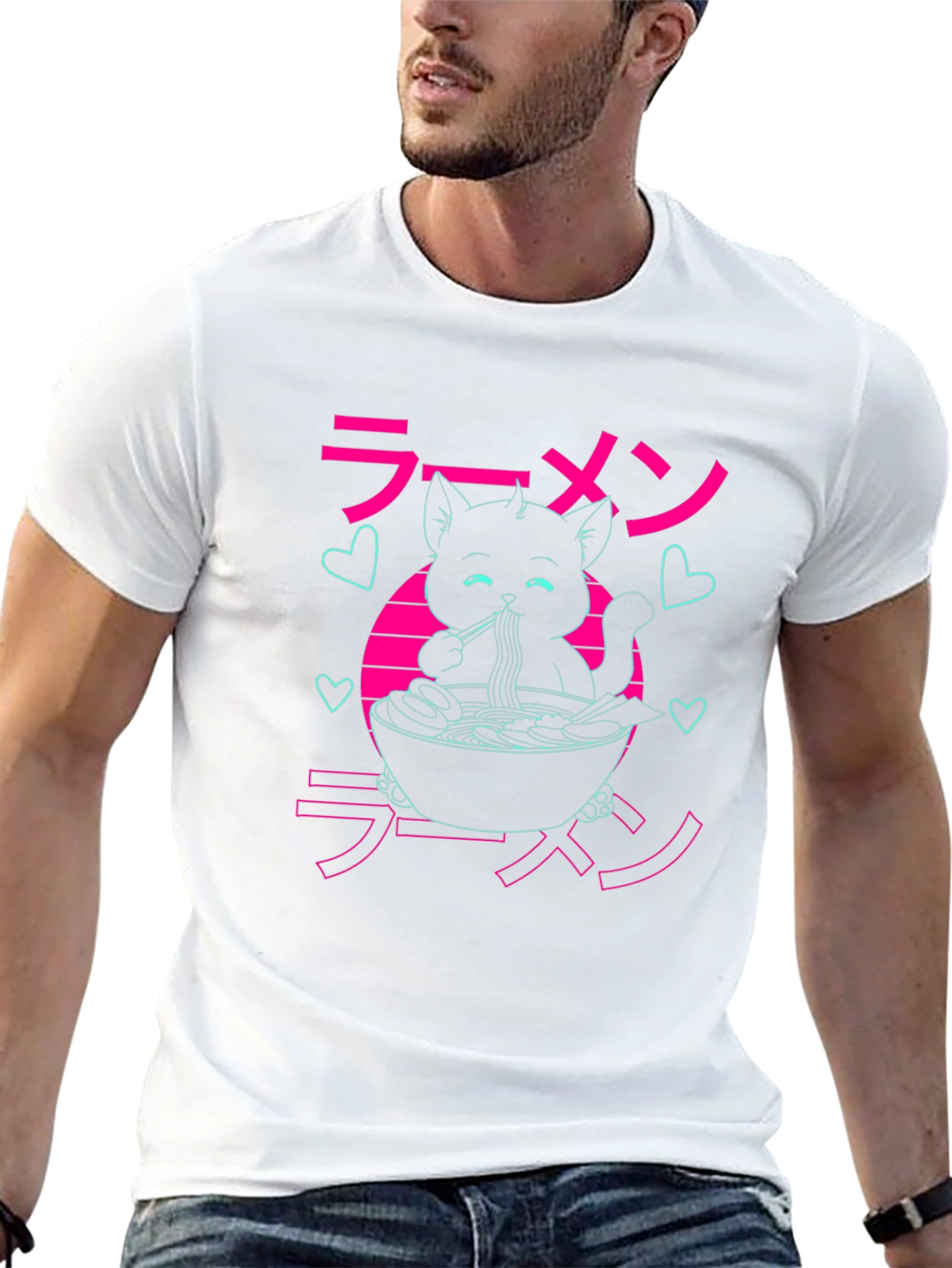 Ramen Cat Graphic Tee - Anime Style
