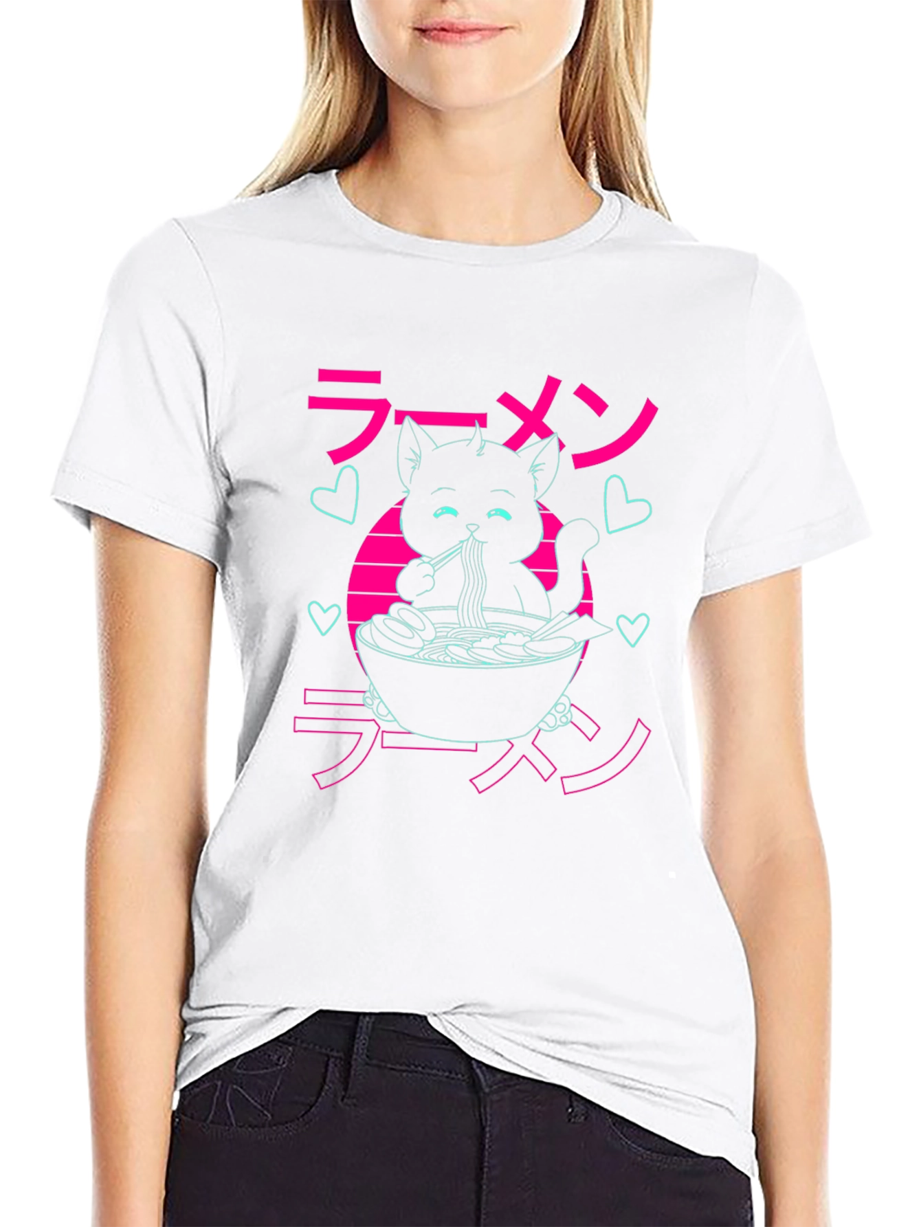 Ramen Cat Graphic Tee - Anime Style