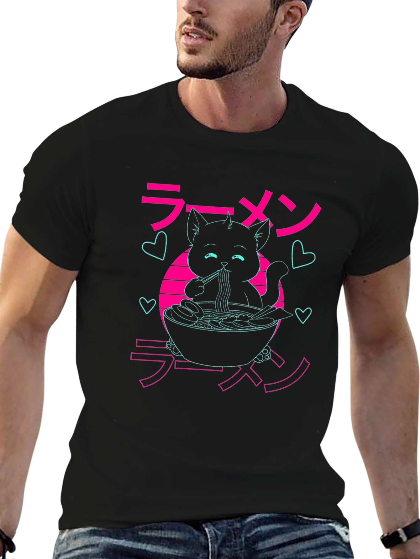 Ramen Cat Graphic Tee - Anime Style