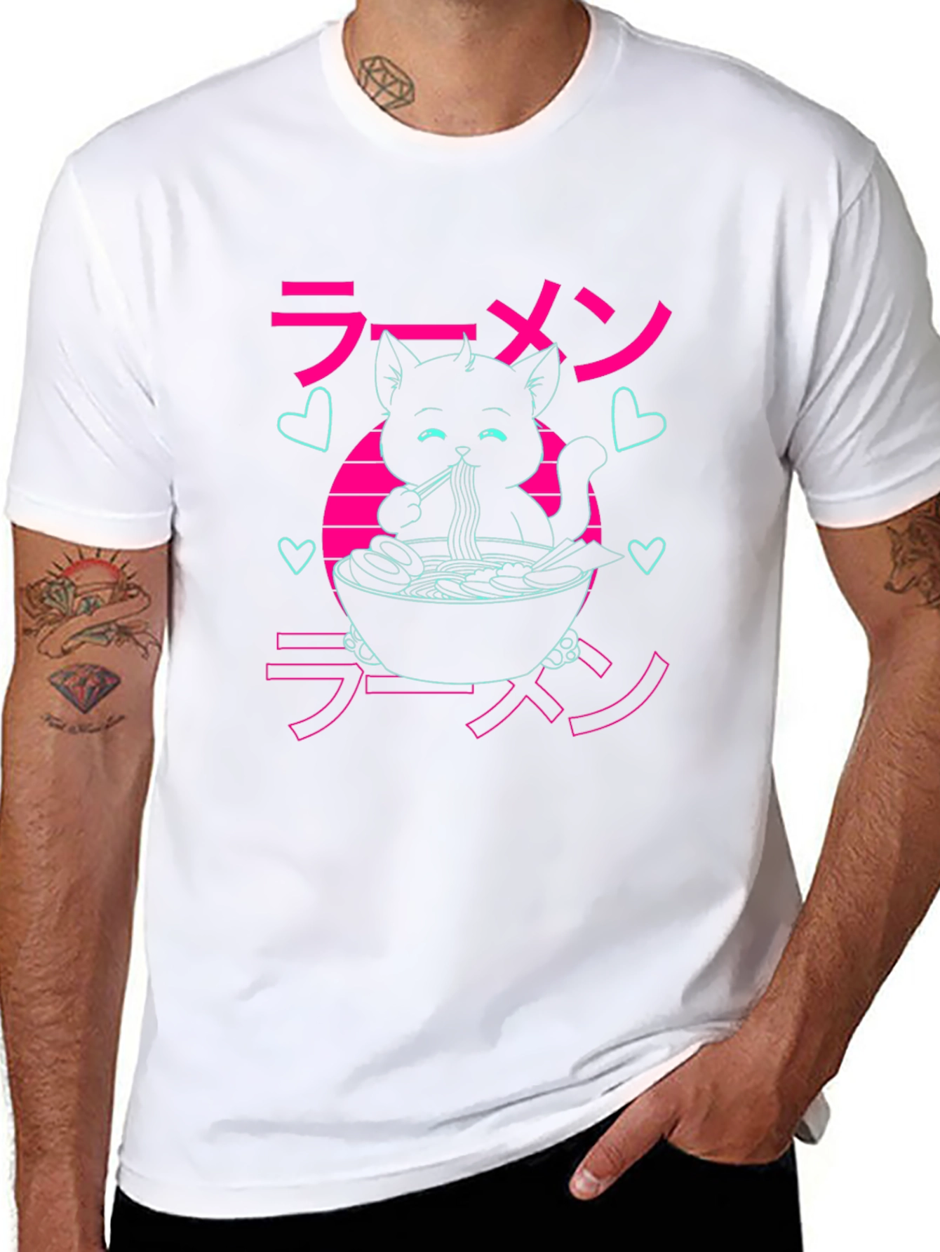 Ramen Cat Graphic Tee - Anime Style