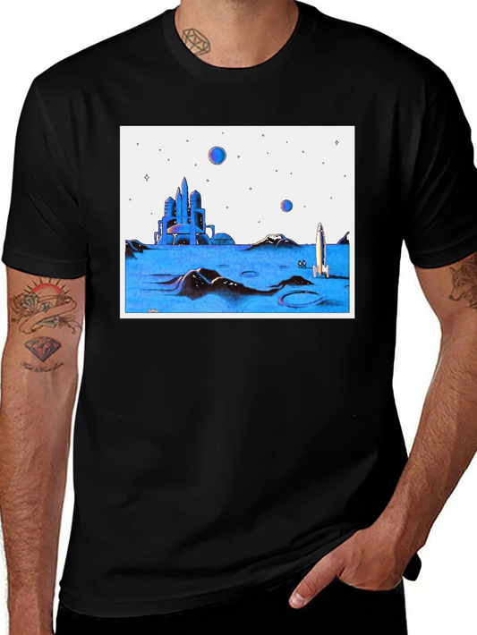 Retro Space T-Shirt - City and Rocket Design
