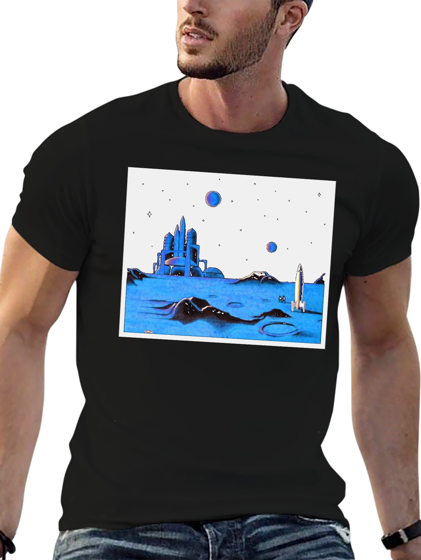 Retro Space T-Shirt - City and Rocket Design