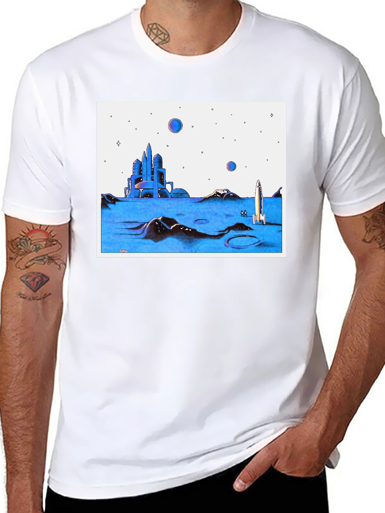Retro Space T-Shirt - City and Rocket Design