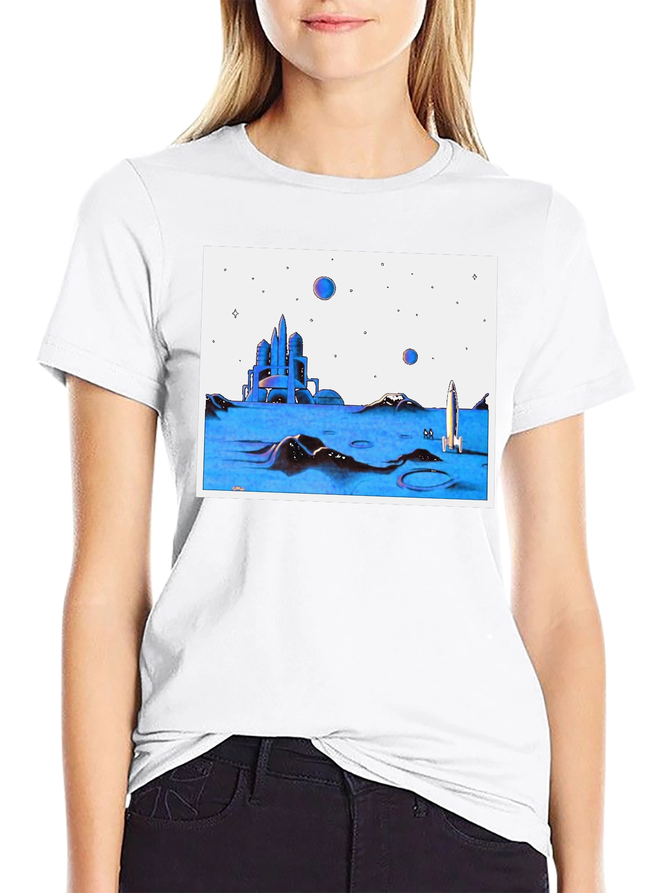 Retro Space T-Shirt - City and Rocket Design