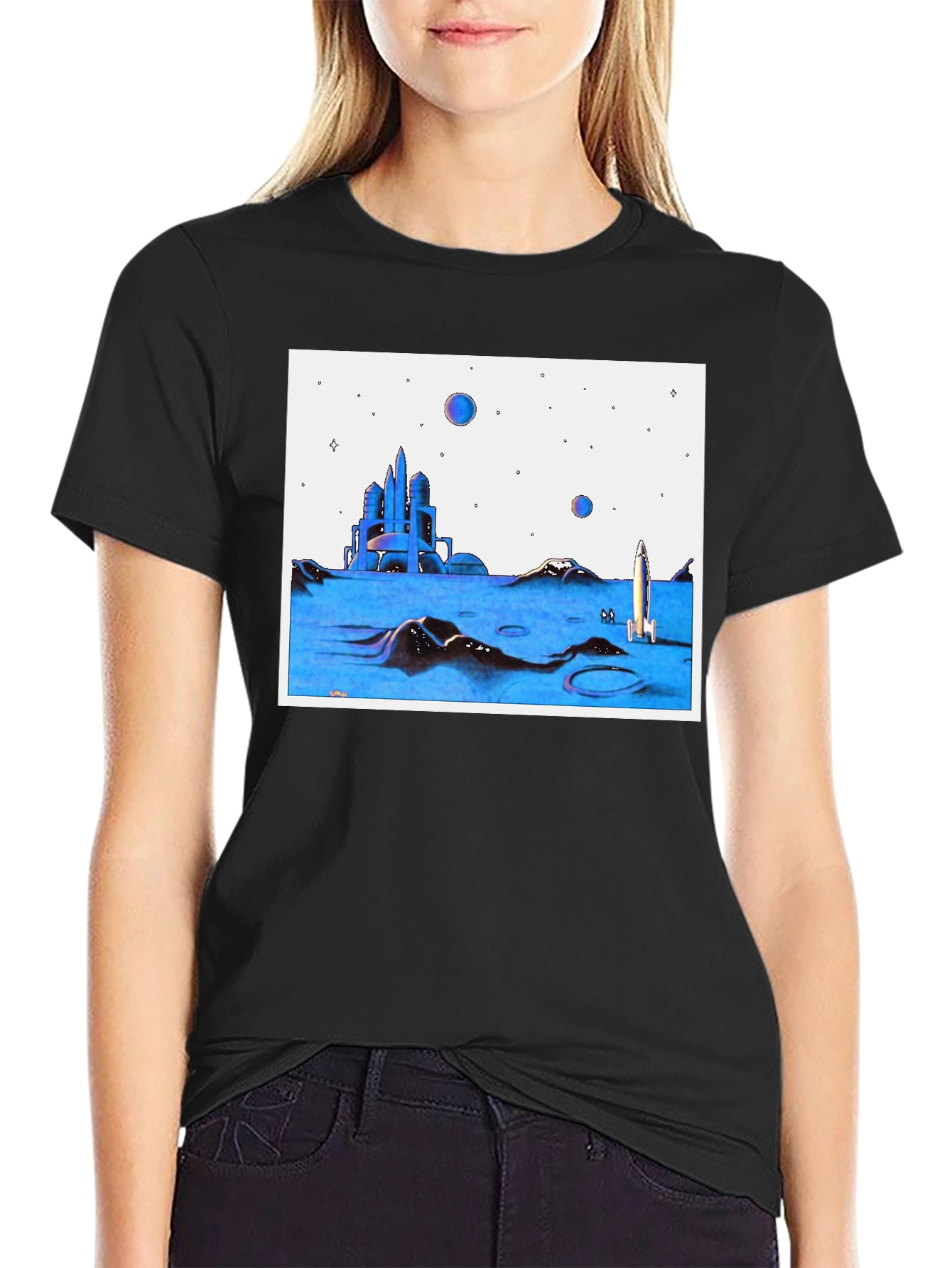Retro Space T-Shirt - City and Rocket Design