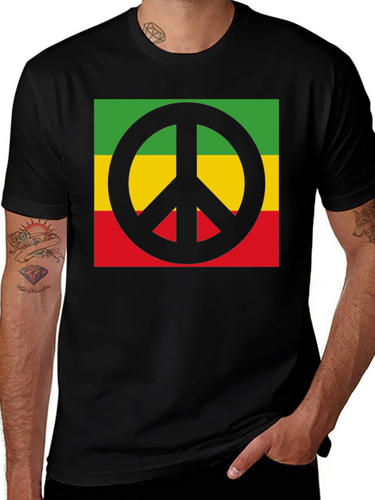 Rasta Peace Sign Graphic Tee - Reggae Colors