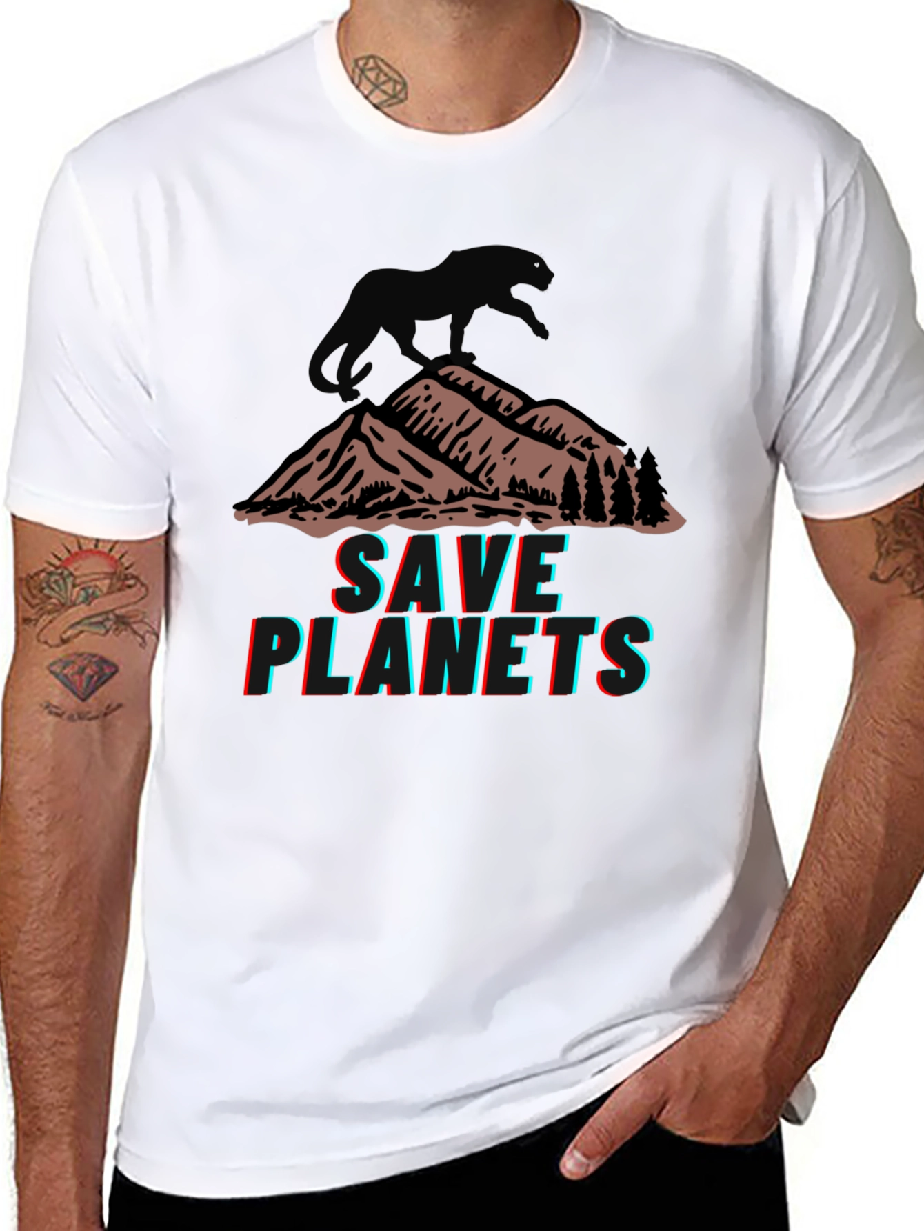 Save Planets Graphic Tee - Mountain & Panther Design