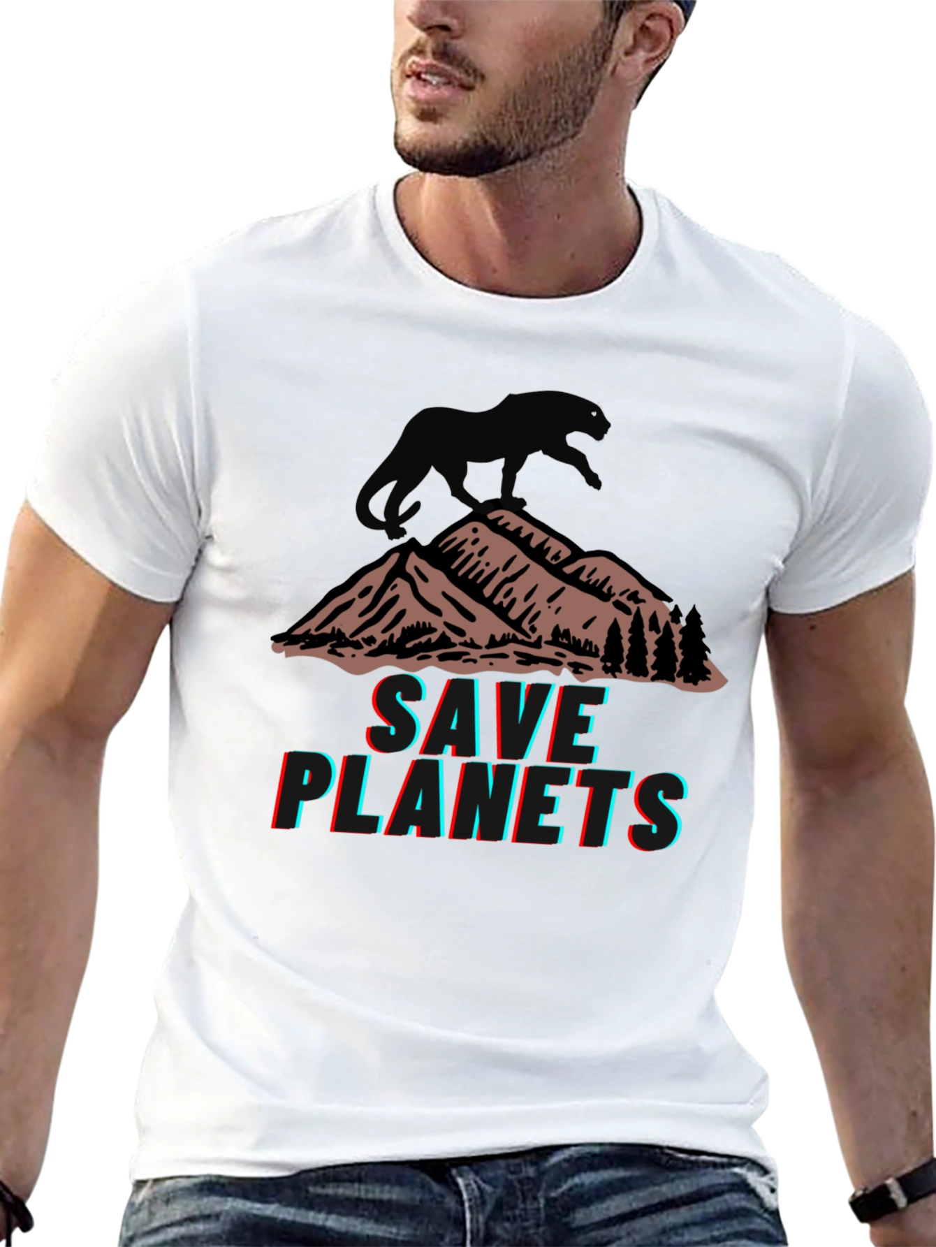 Save Planets Graphic Tee - Mountain & Panther Design