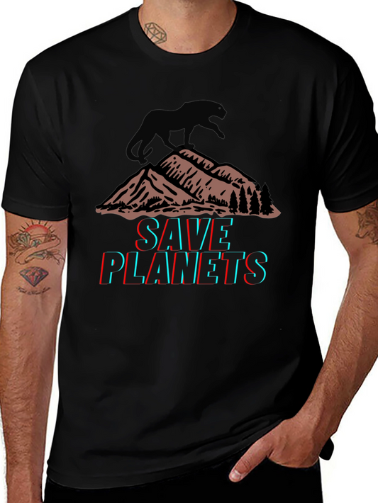 Save Planets Graphic Tee - Mountain & Panther Design