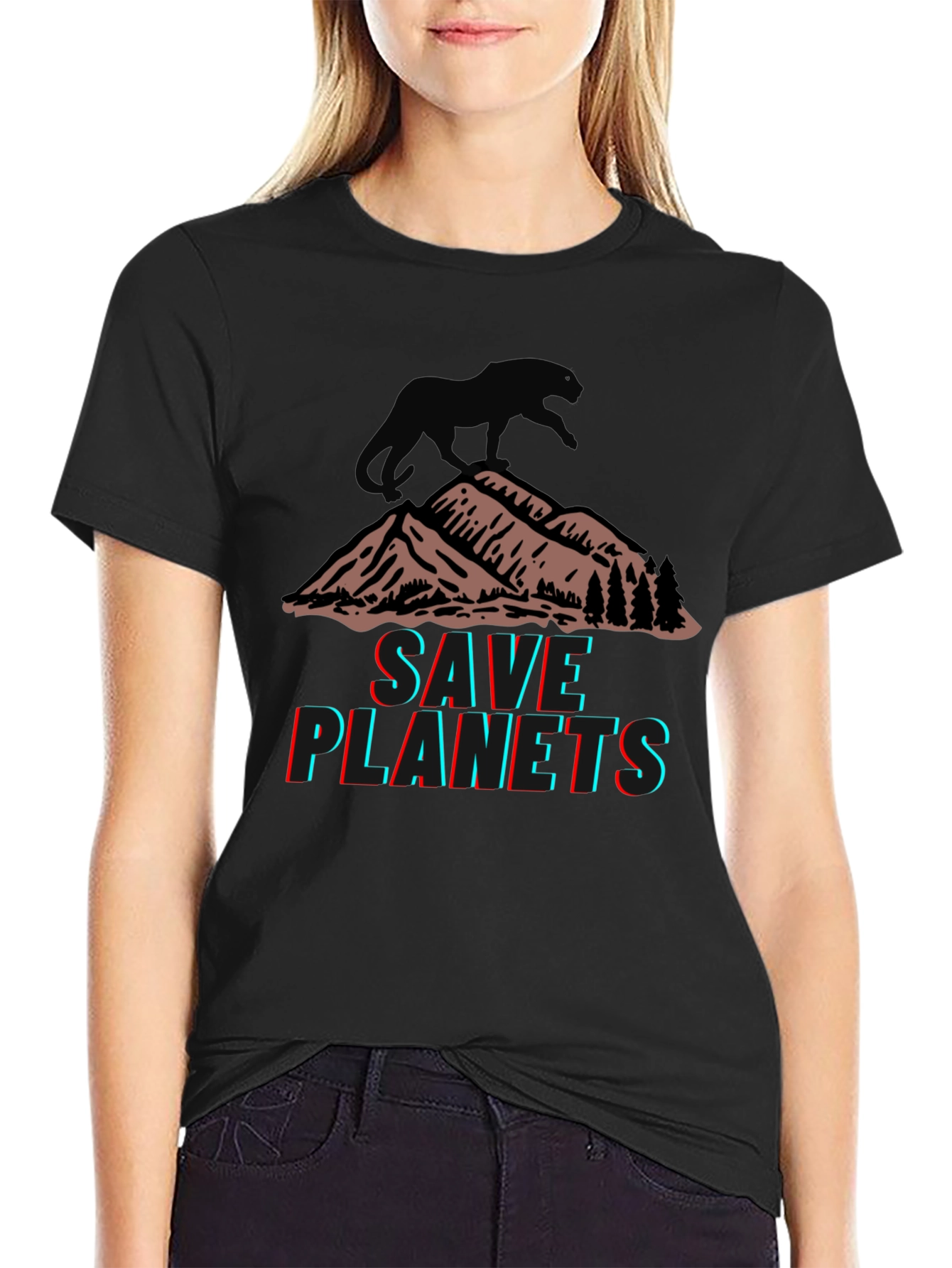 Save Planets Graphic Tee - Mountain & Panther Design