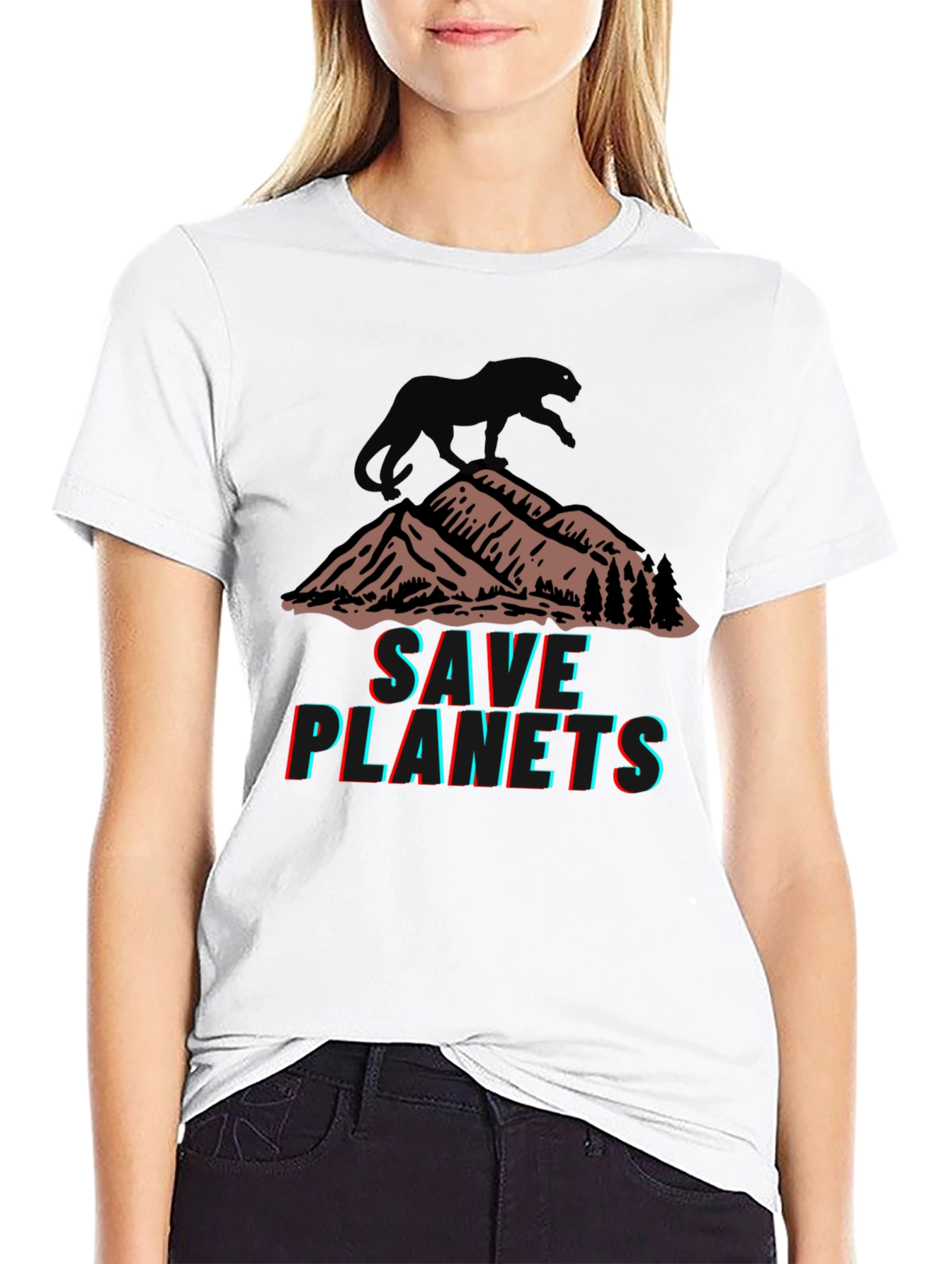 Save Planets Graphic Tee - Mountain & Panther Design