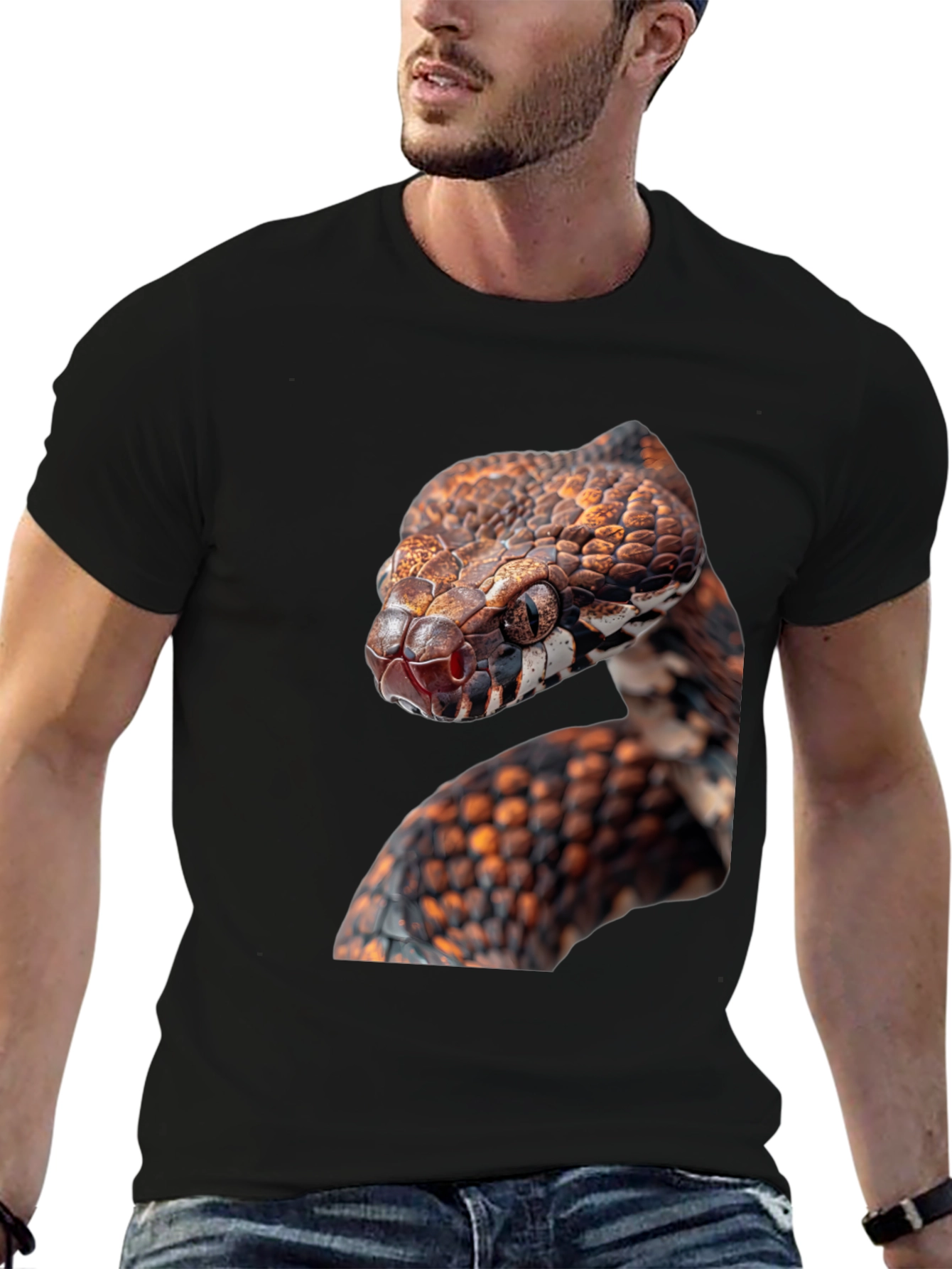 Snake Graphic Black T-Shirt - Reptile Lover Tee