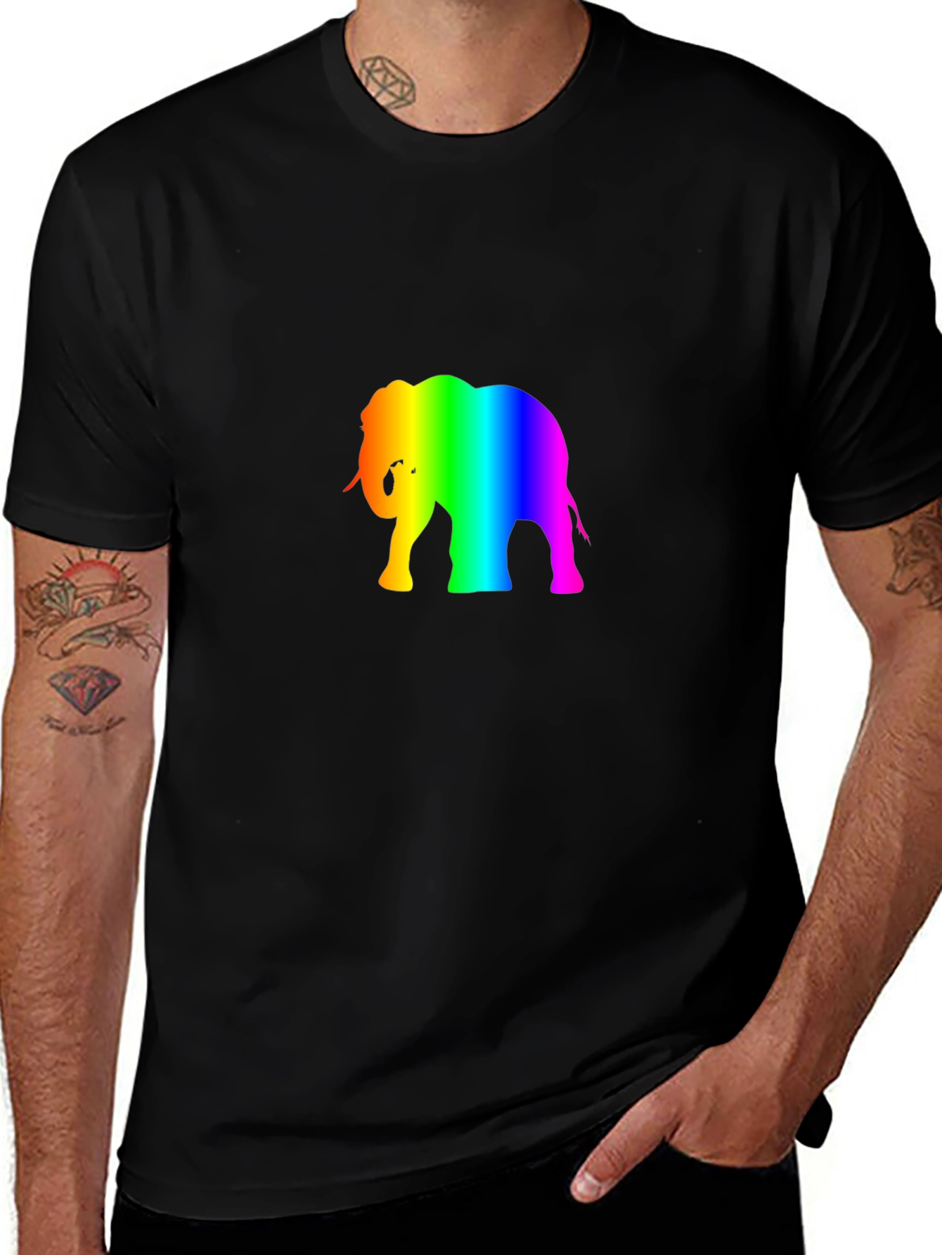 Rainbow Elephant Graphic Tee - Black