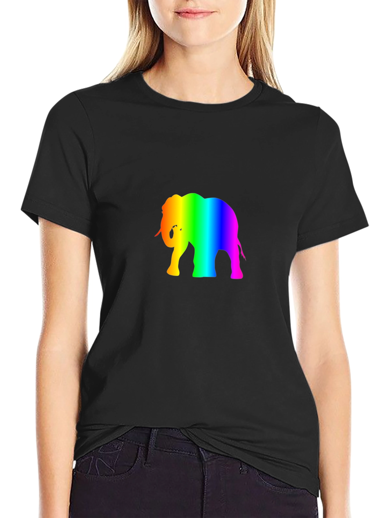Rainbow Elephant Graphic Tee - Black