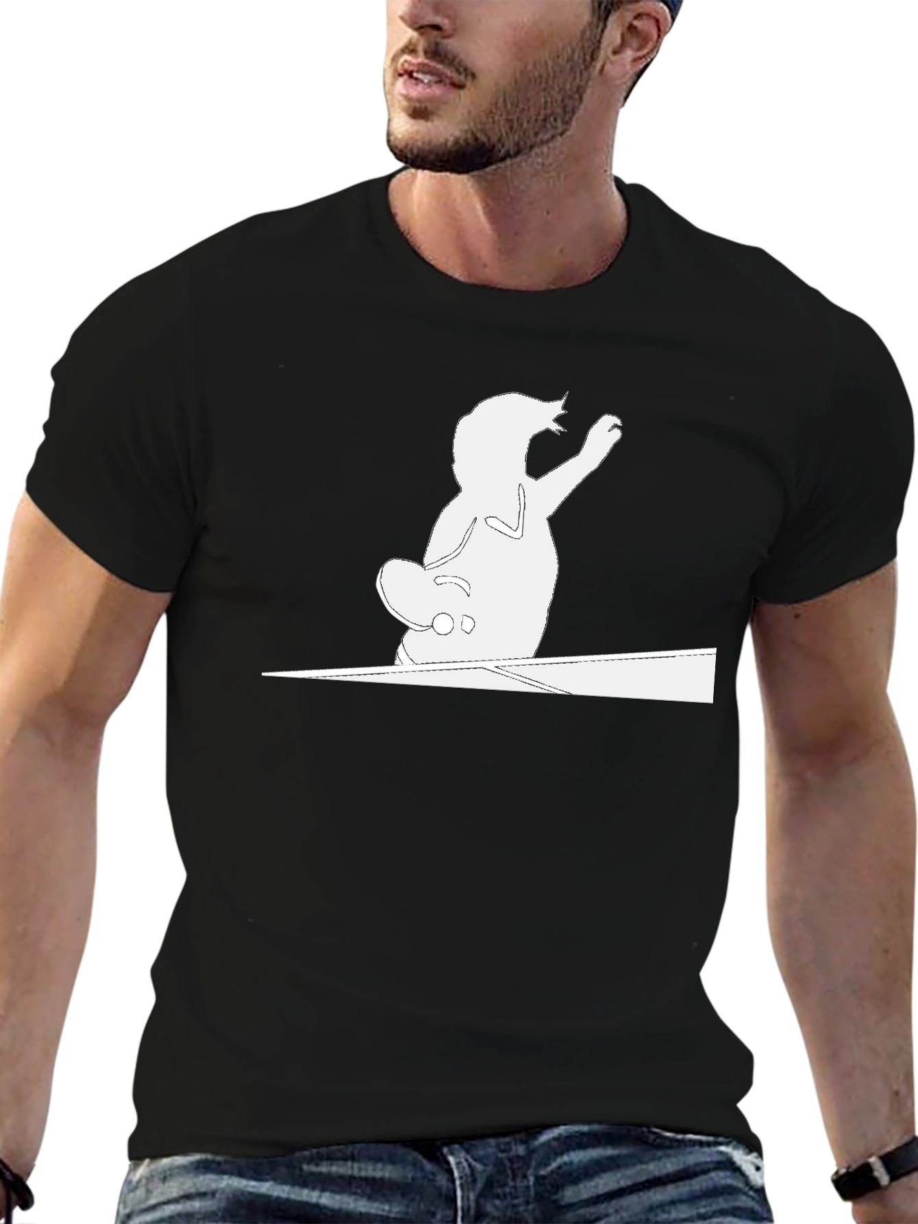 Cool Cat Skateboarder Black T-Shirt