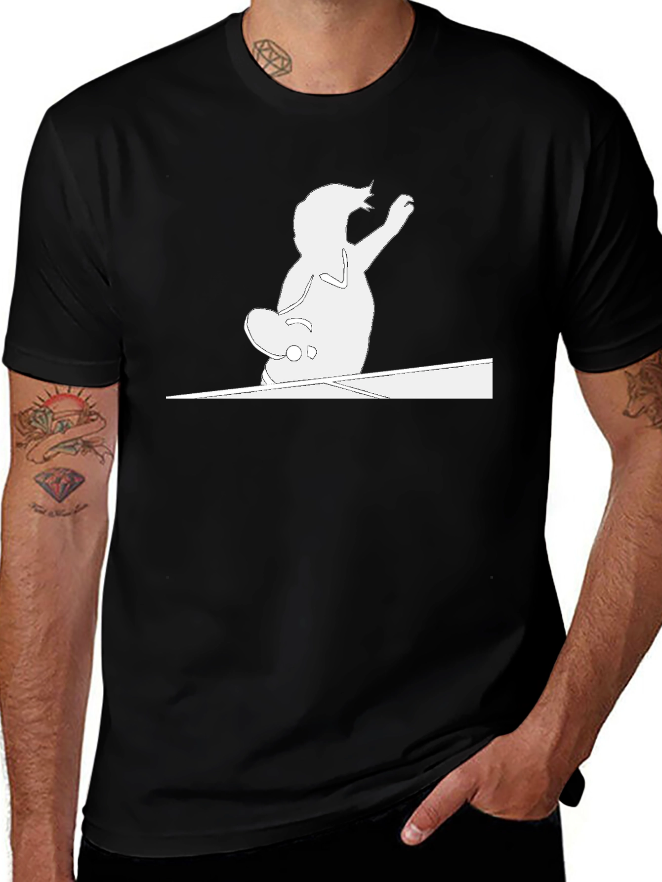 Cool Cat Skateboarder Black T-Shirt