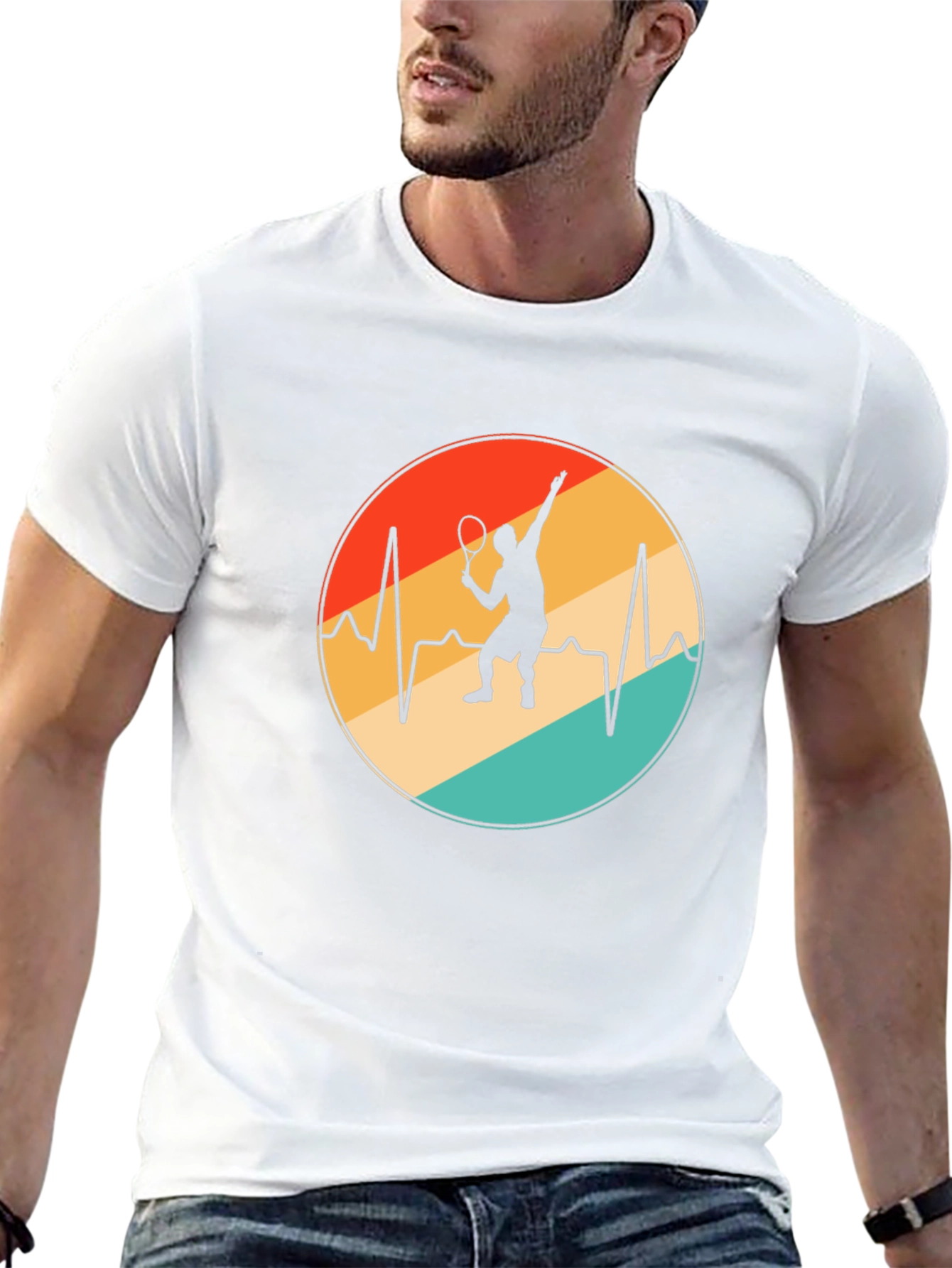 Tennis Heartbeat T-Shirt - Black Cotton Blend Casual Tee