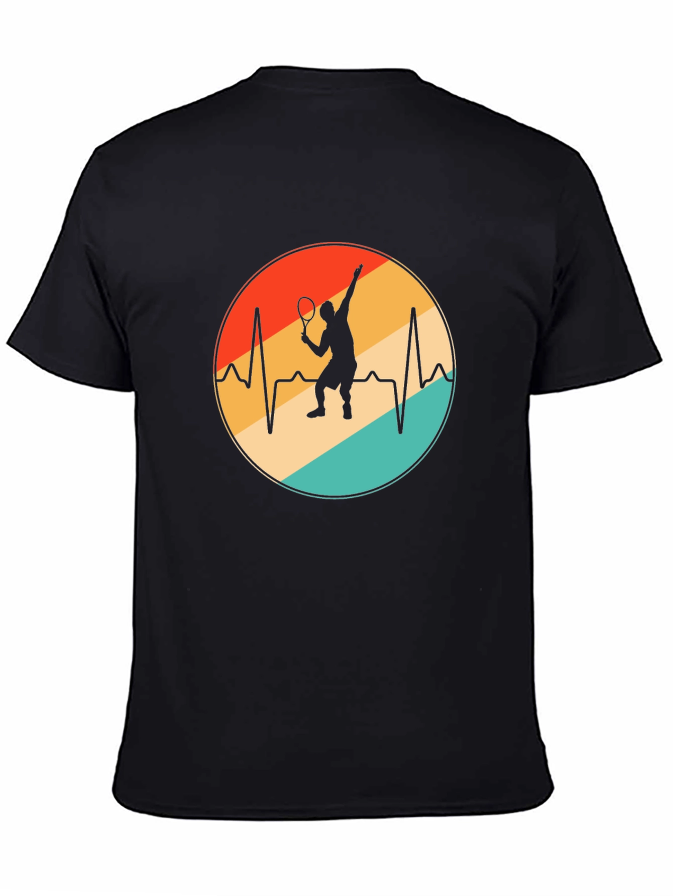 Tennis Heartbeat T-Shirt - Black Cotton Blend Casual Tee