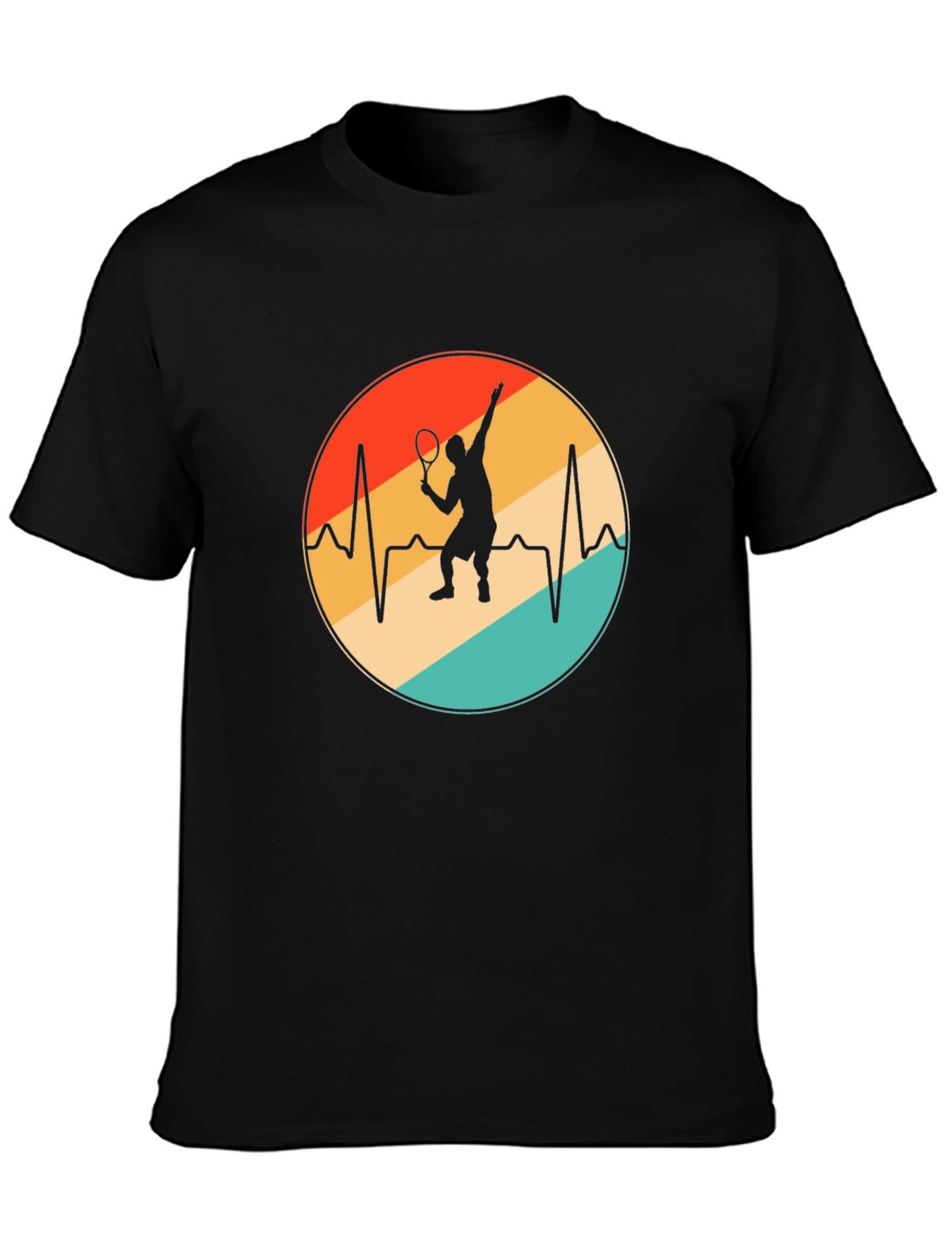 Tennis Heartbeat T-Shirt - Black Cotton Blend Casual Tee