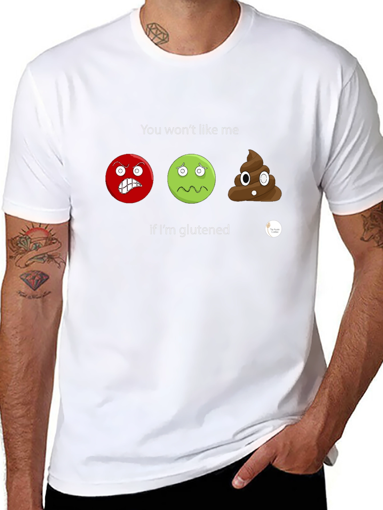 Gluten Sensitive T-Shirt: Angry Sick Poop Emoji Design