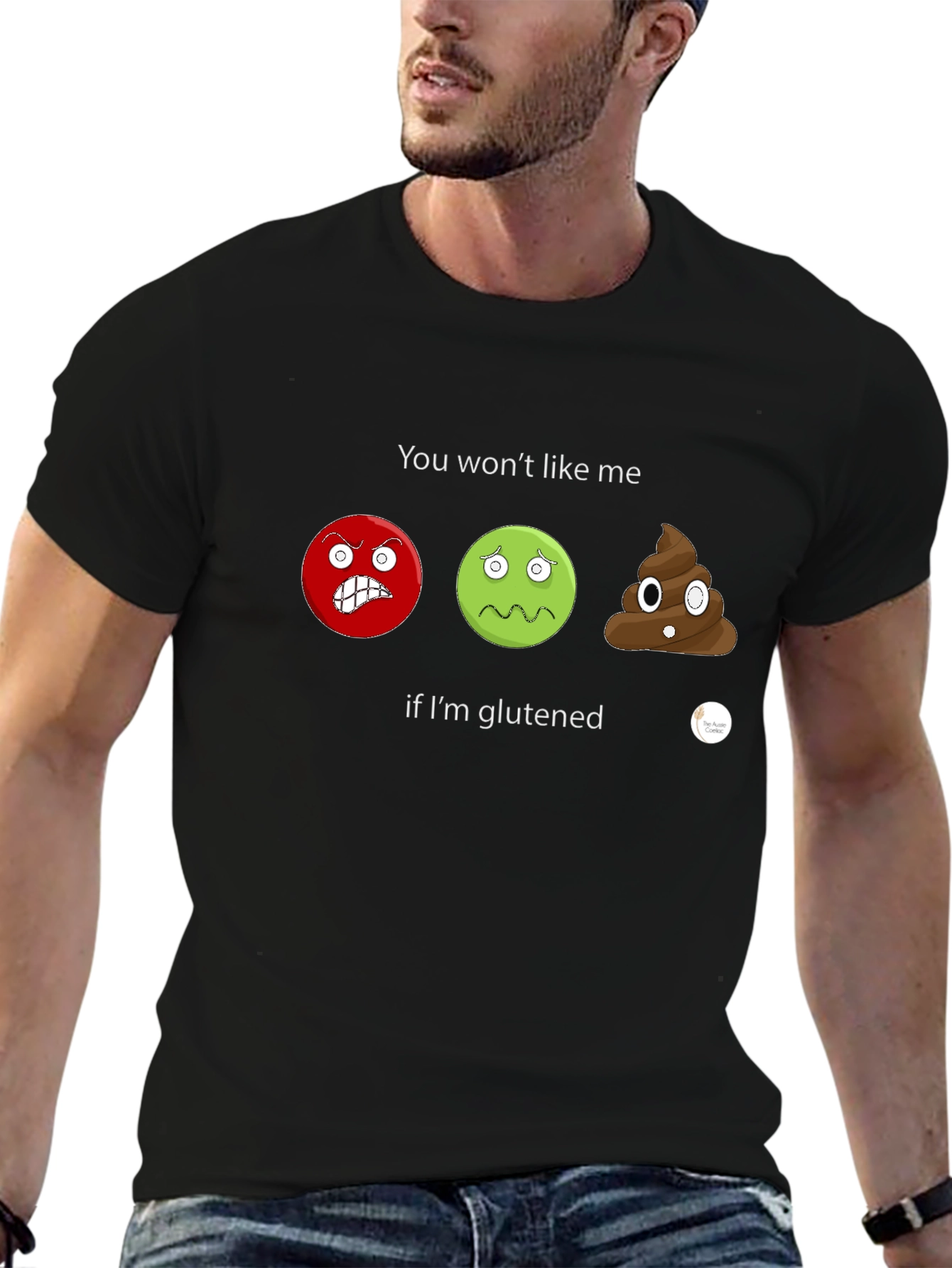 Gluten Sensitive T-Shirt: Angry Sick Poop Emoji Design