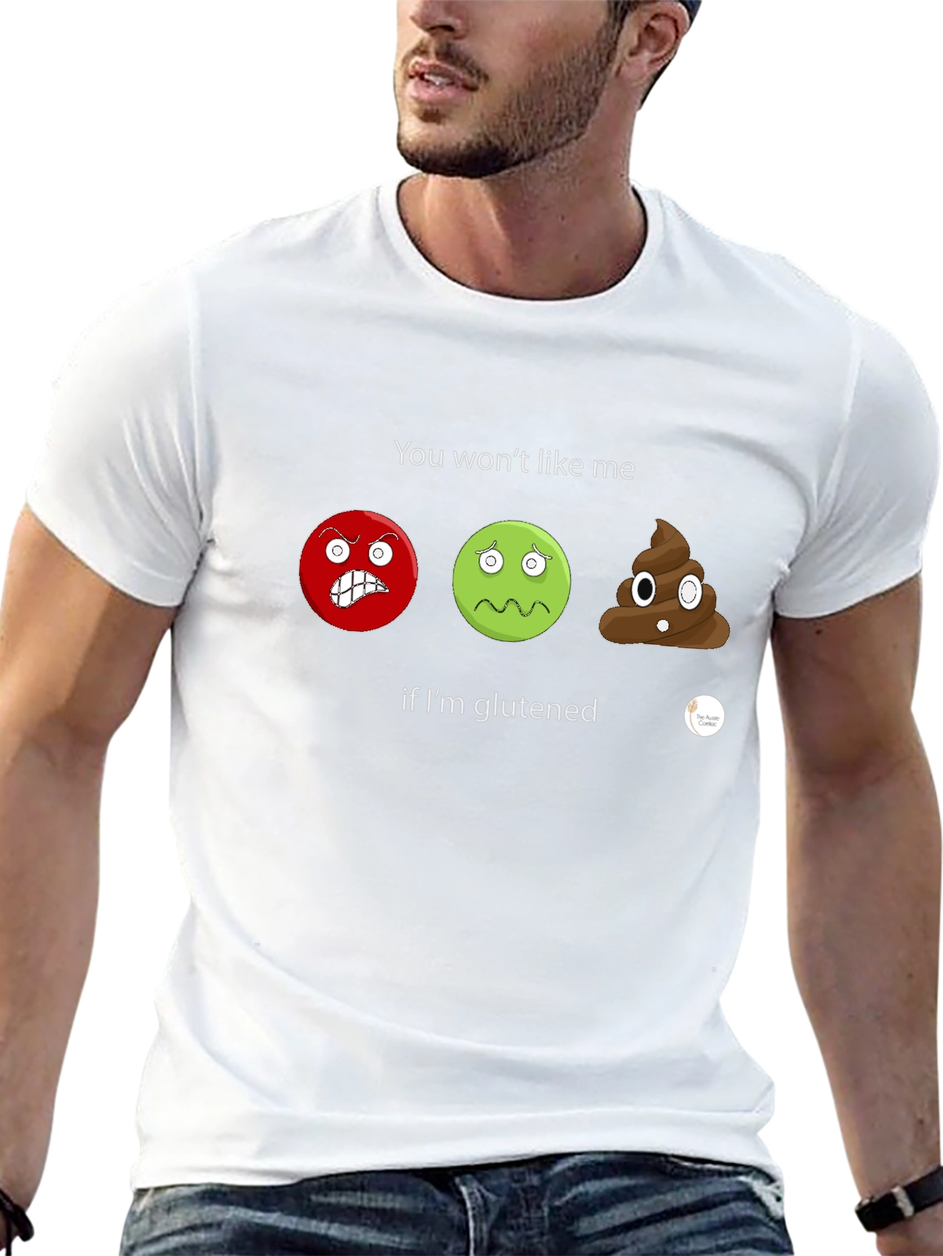 Gluten Sensitive T-Shirt: Angry Sick Poop Emoji Design