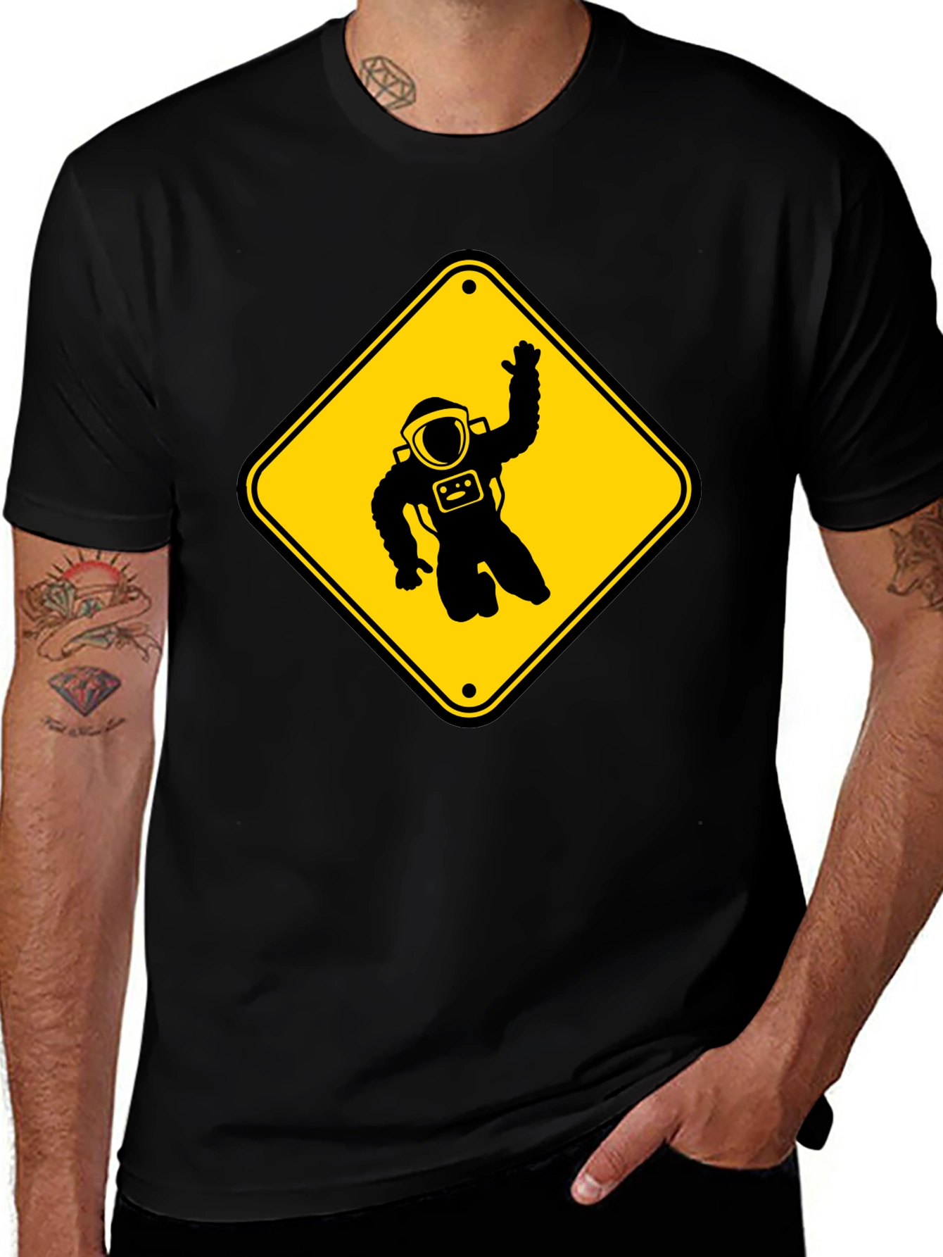 Astronaut Crossing Black T-Shirt