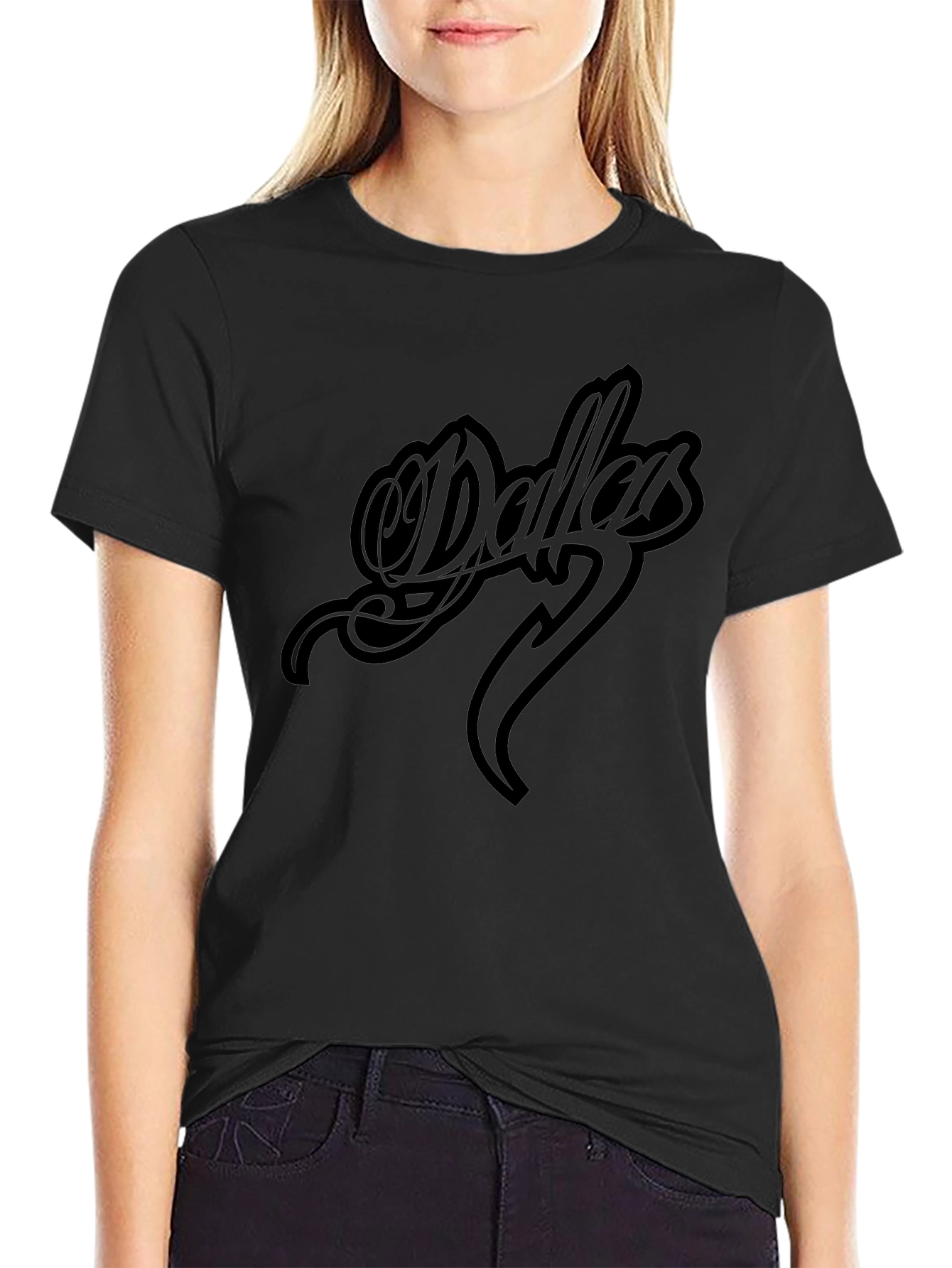 Dallas Script Black T-Shirt - Stylish Graphic Tee