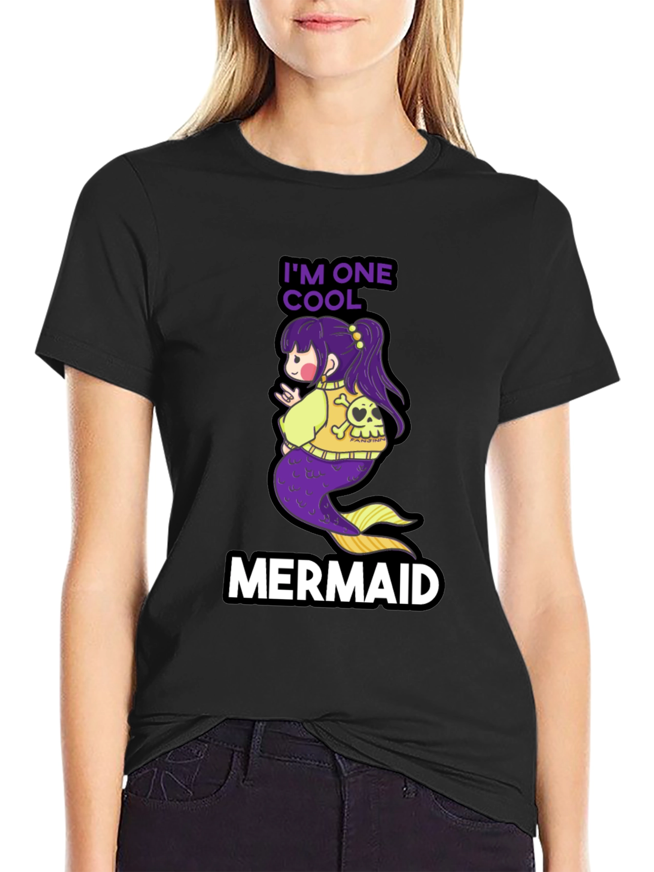 Cool Mermaid T-Shirt - Black Cotton Tee