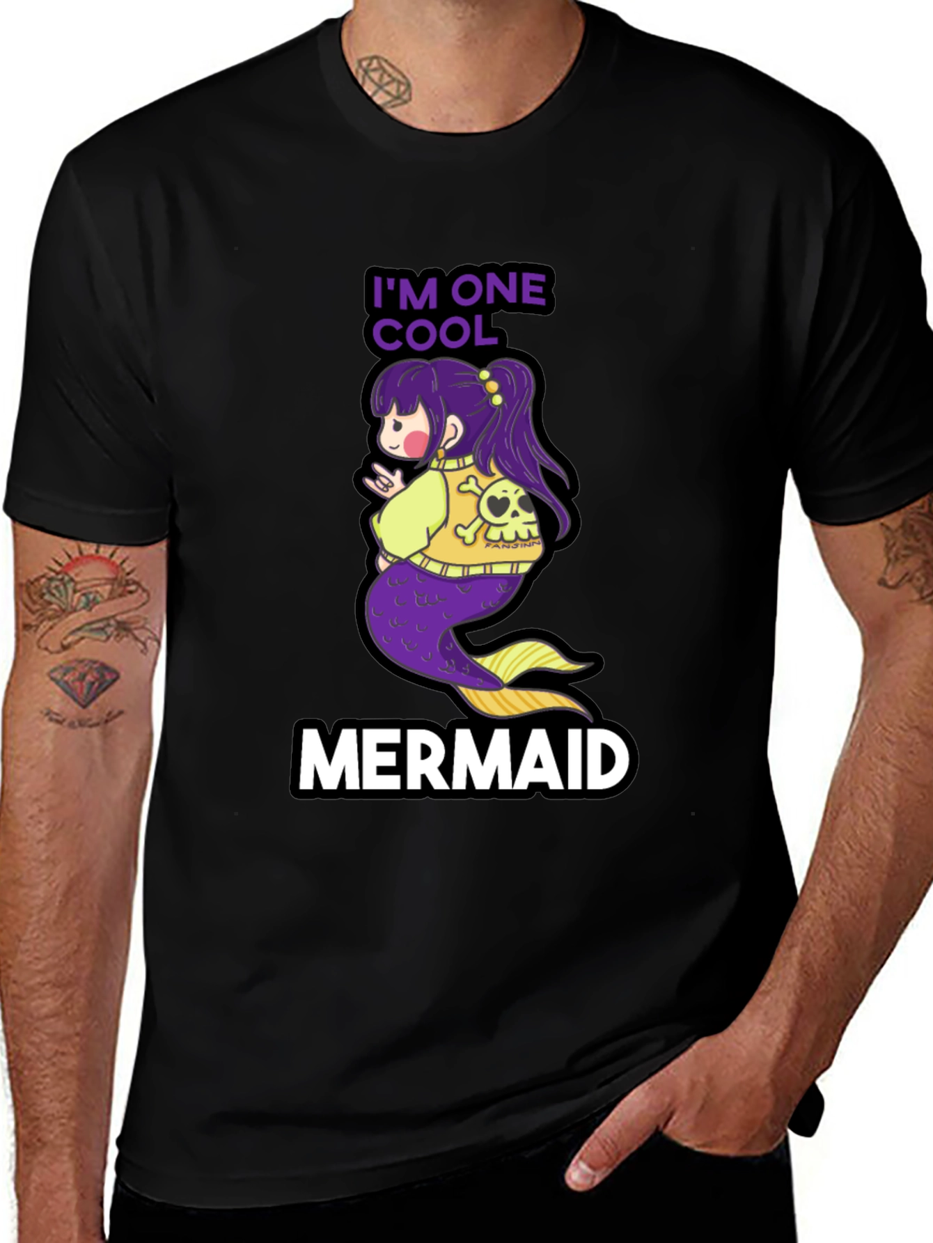 Cool Mermaid T-Shirt - Black Cotton Tee