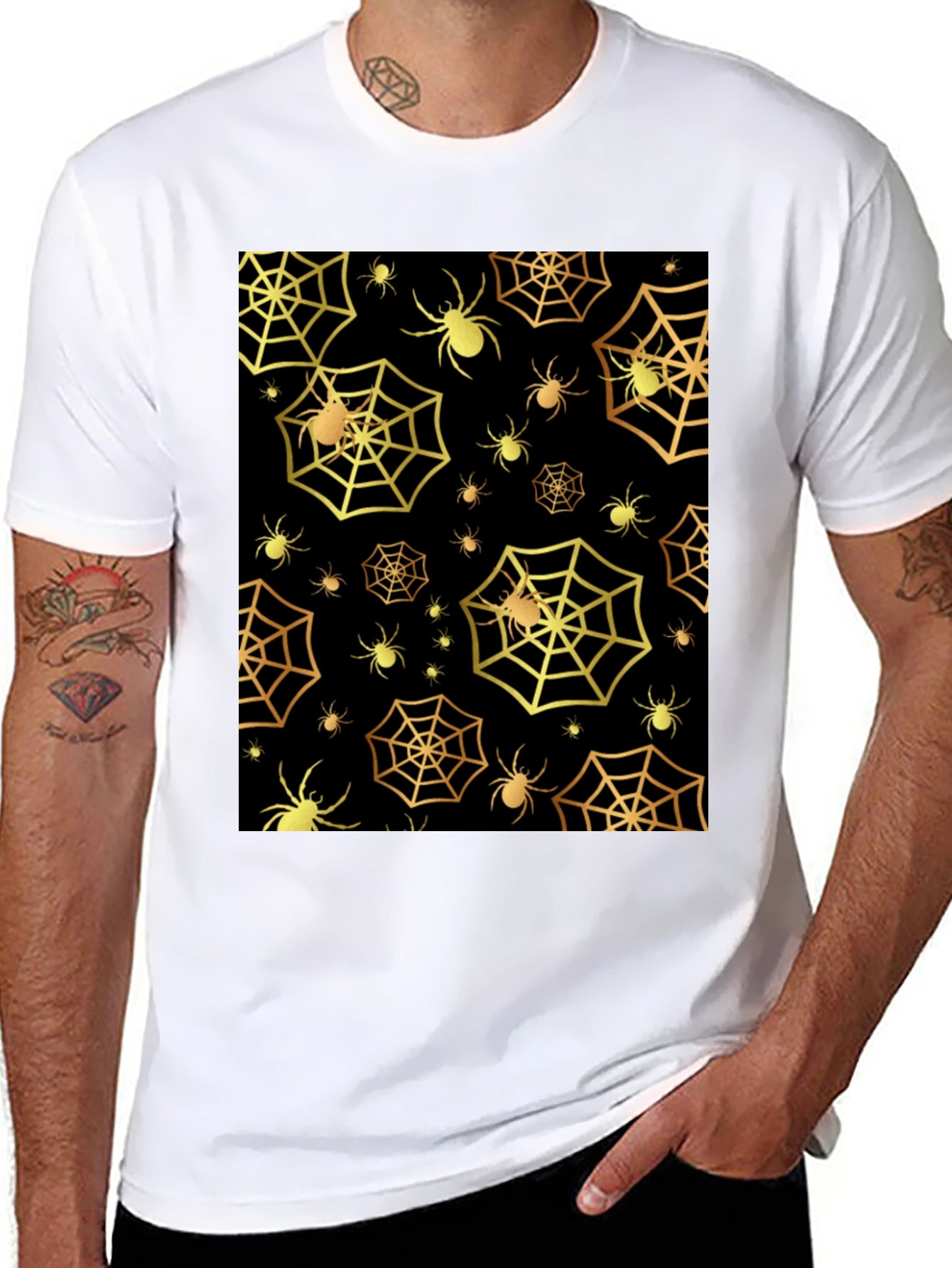 Spooky Spiderweb T-Shirt - Golden Halloween Style