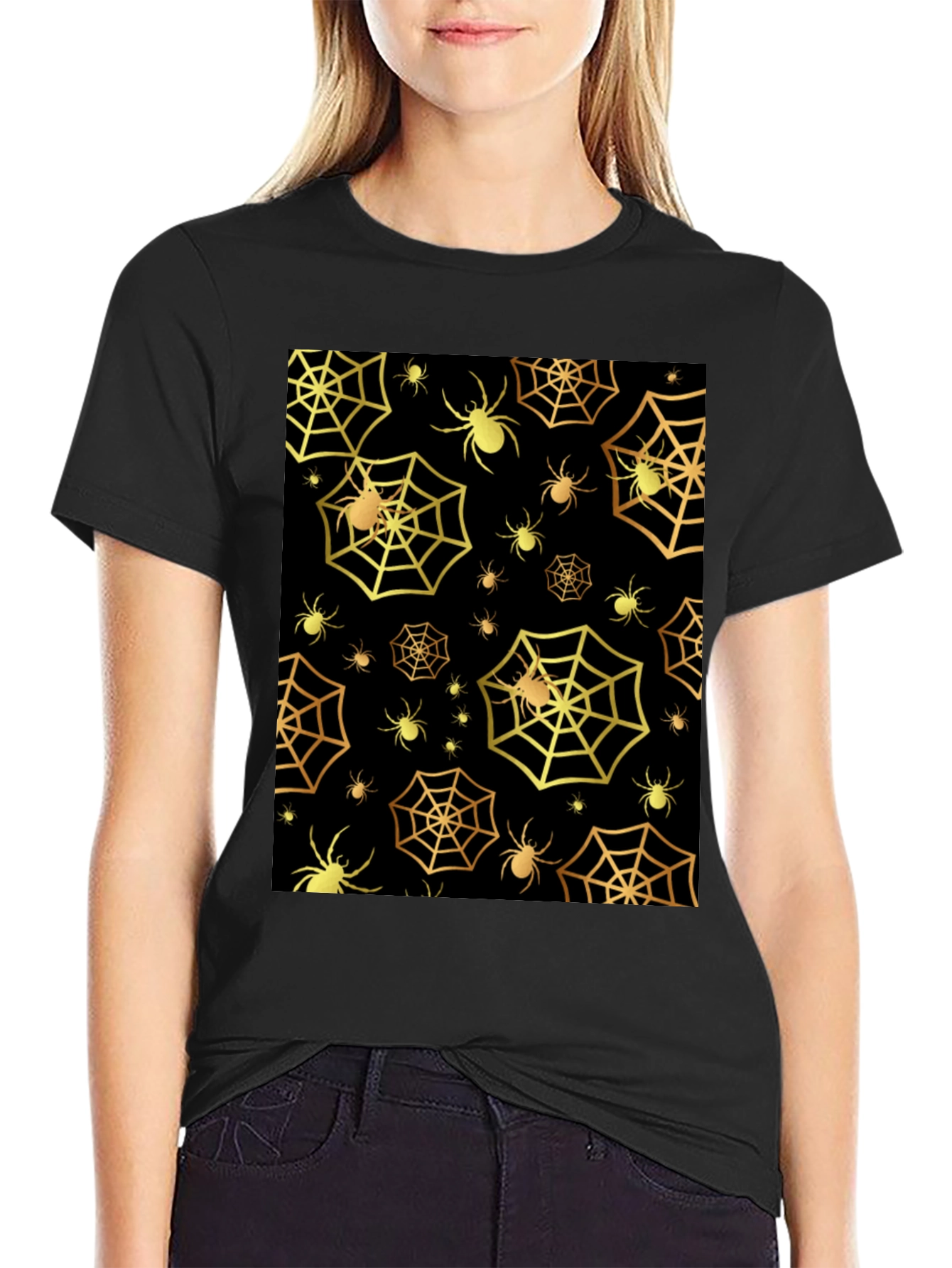Spooky Spiderweb T-Shirt - Golden Halloween Style