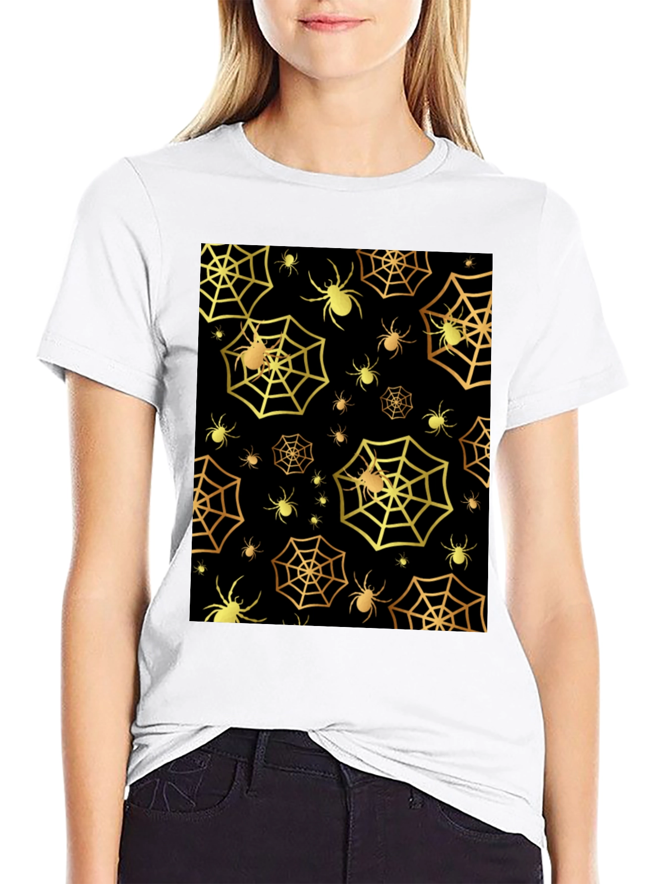 Spooky Spiderweb T-Shirt - Golden Halloween Style