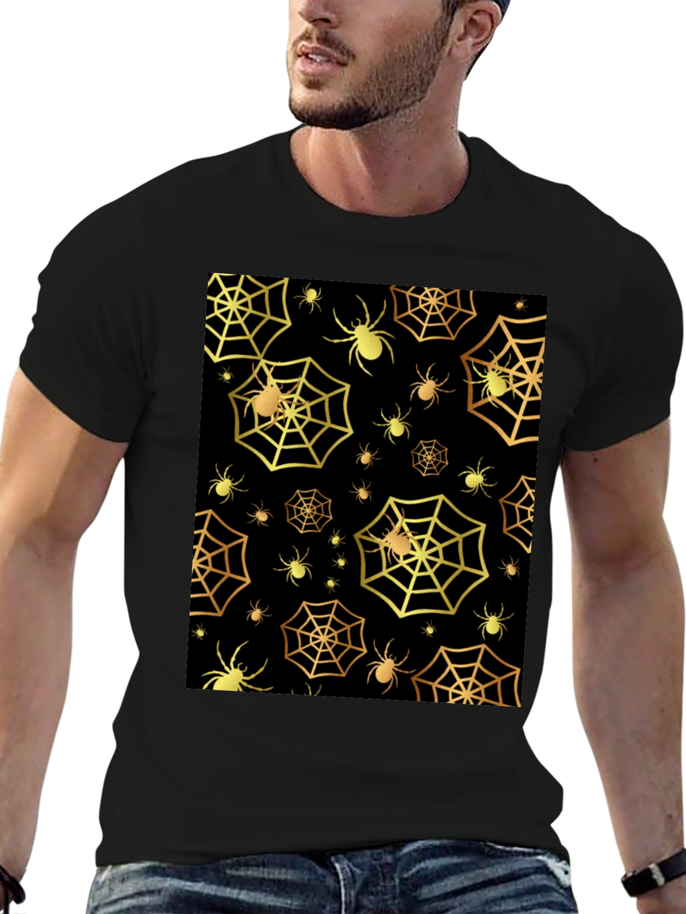 Spooky Spiderweb T-Shirt - Golden Halloween Style