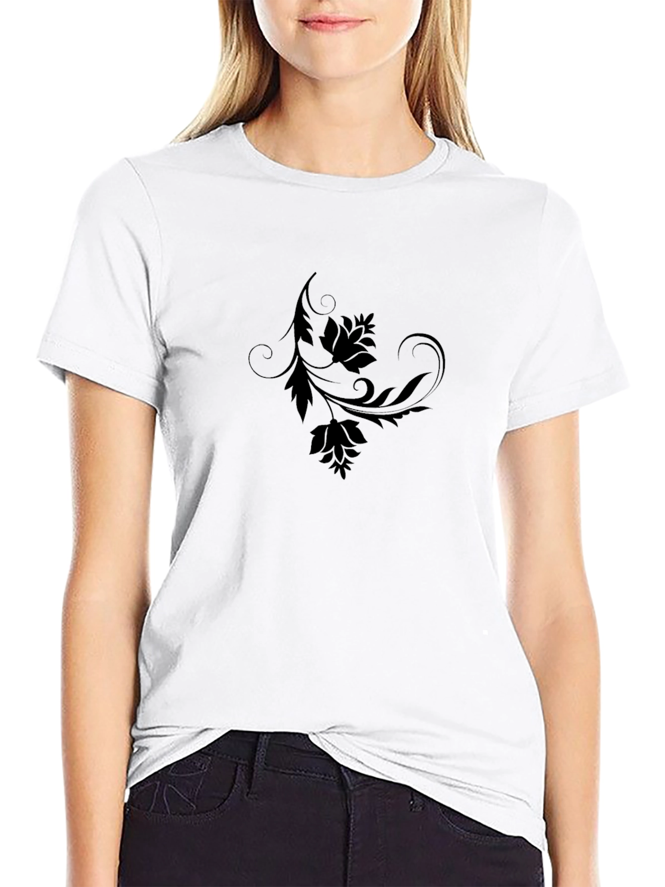 Elegant Black Floral Graphic T-Shirt