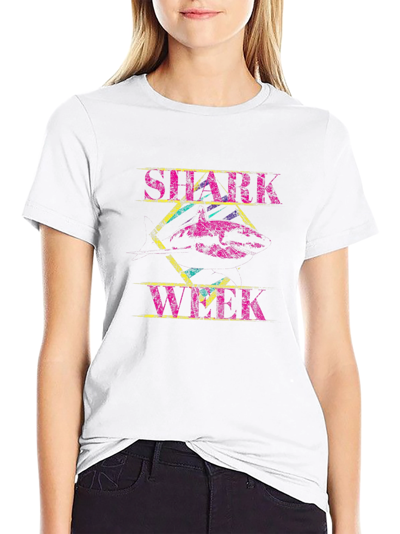 Shark Week Graphic Print Black T-Shirt