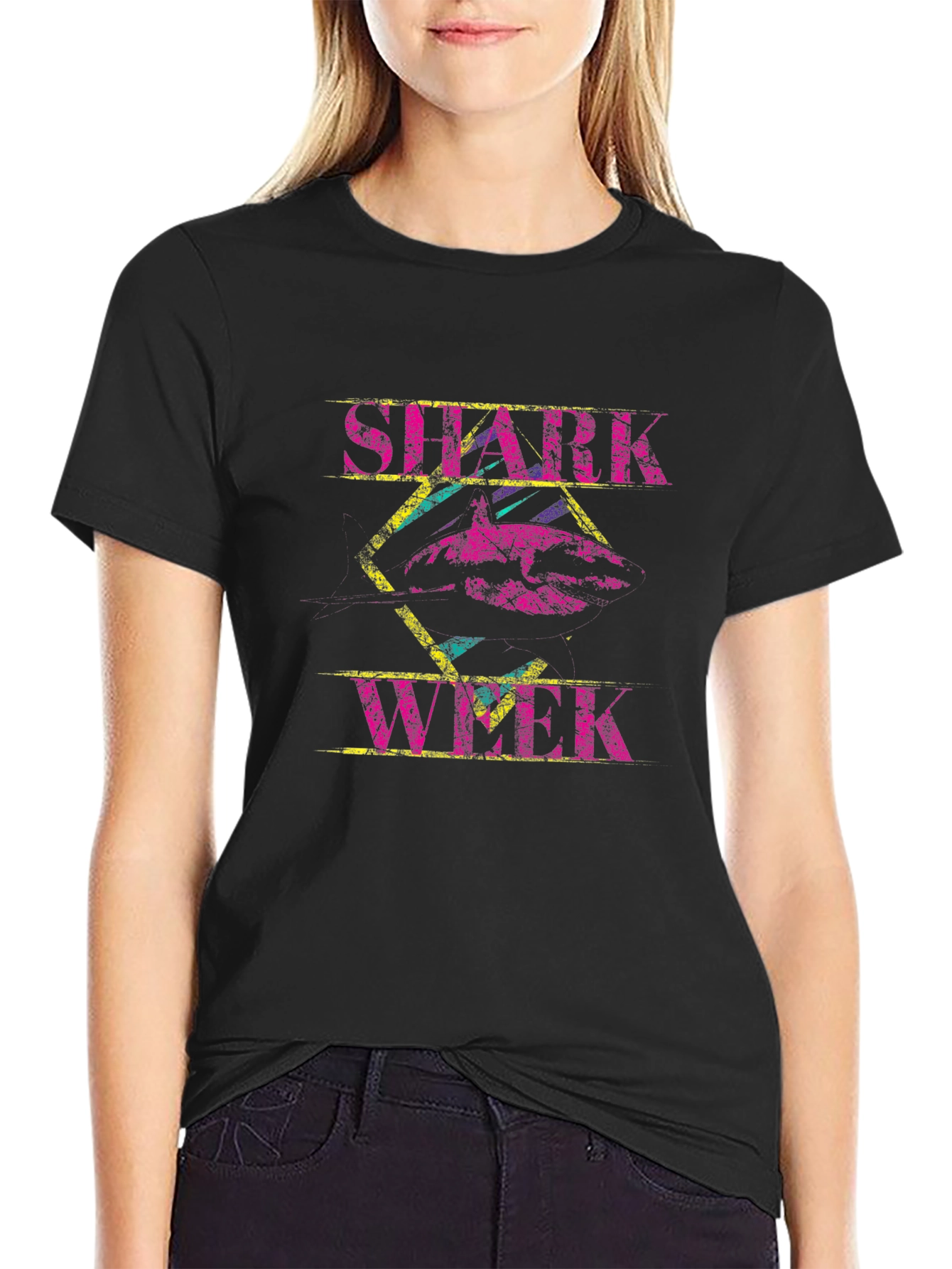 Shark Week Graphic Print Black T-Shirt