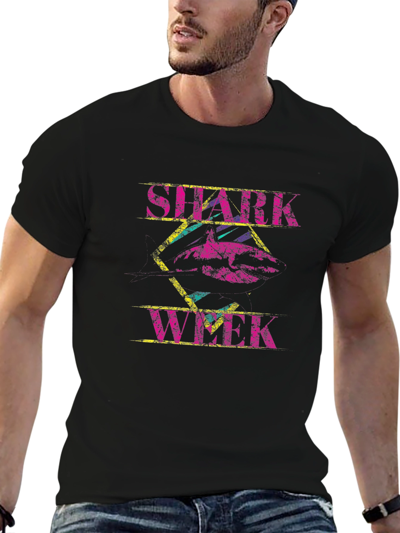 Shark Week Graphic Print Black T-Shirt