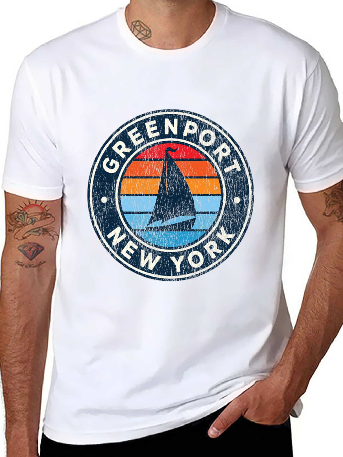 Greenport NY Sailboat Retro Style T-Shirt