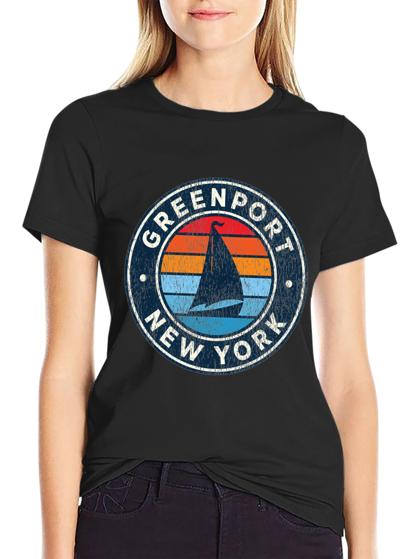 Greenport NY Sailboat Retro Style T-Shirt