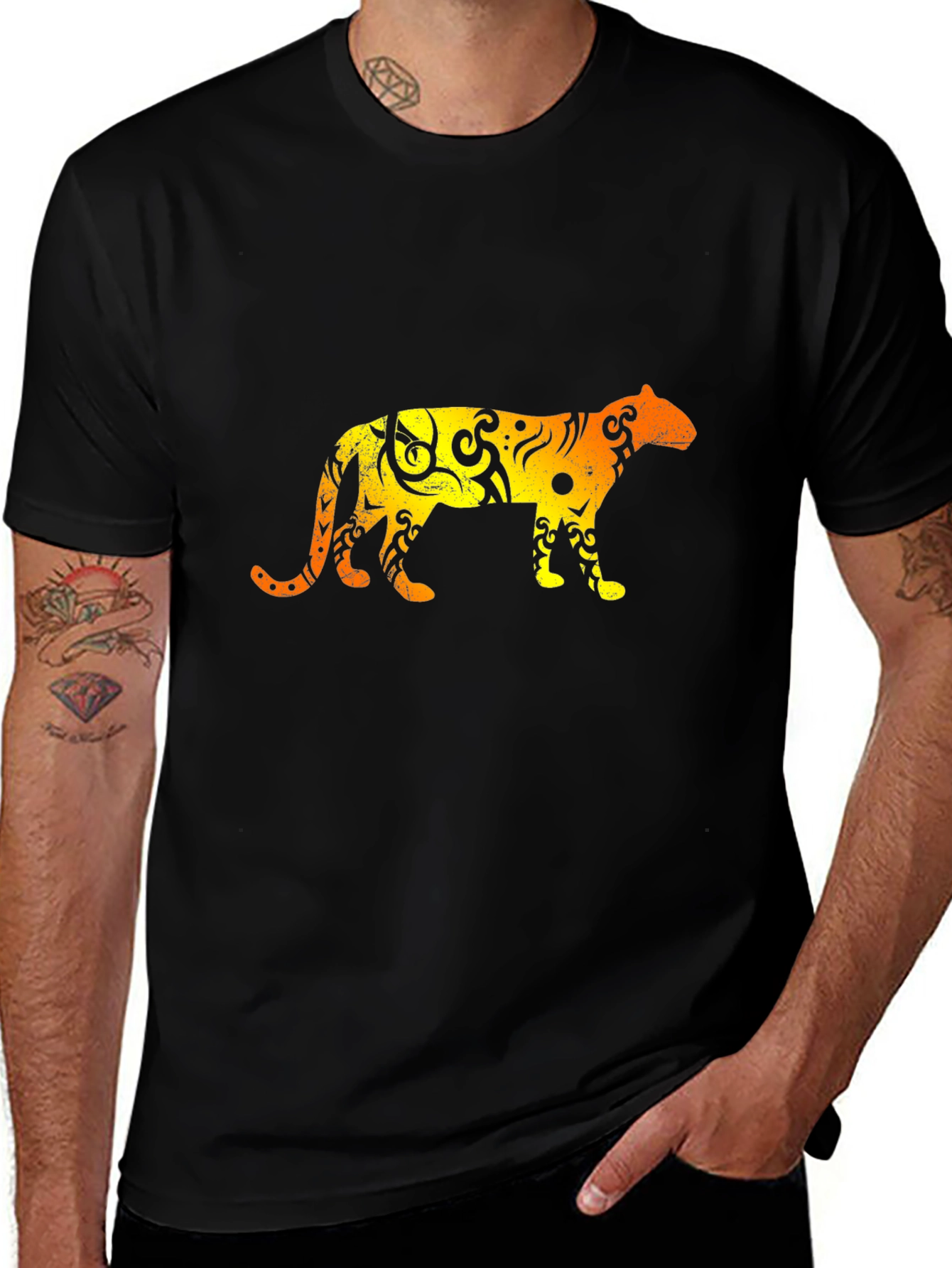 Tribal Jaguar Graphic T-Shirt - Black